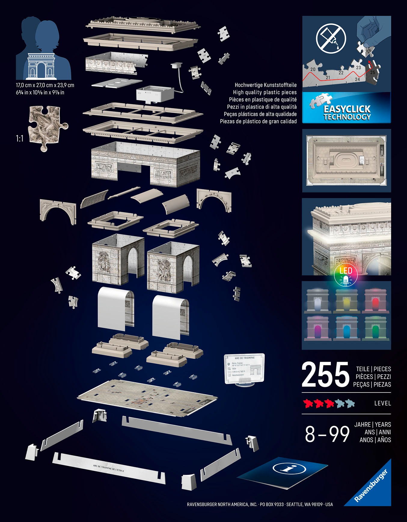 Ravensburger 3D-Puzzle »Iconics: Triumphbogen Paris - mit Licht«, Made in Europe