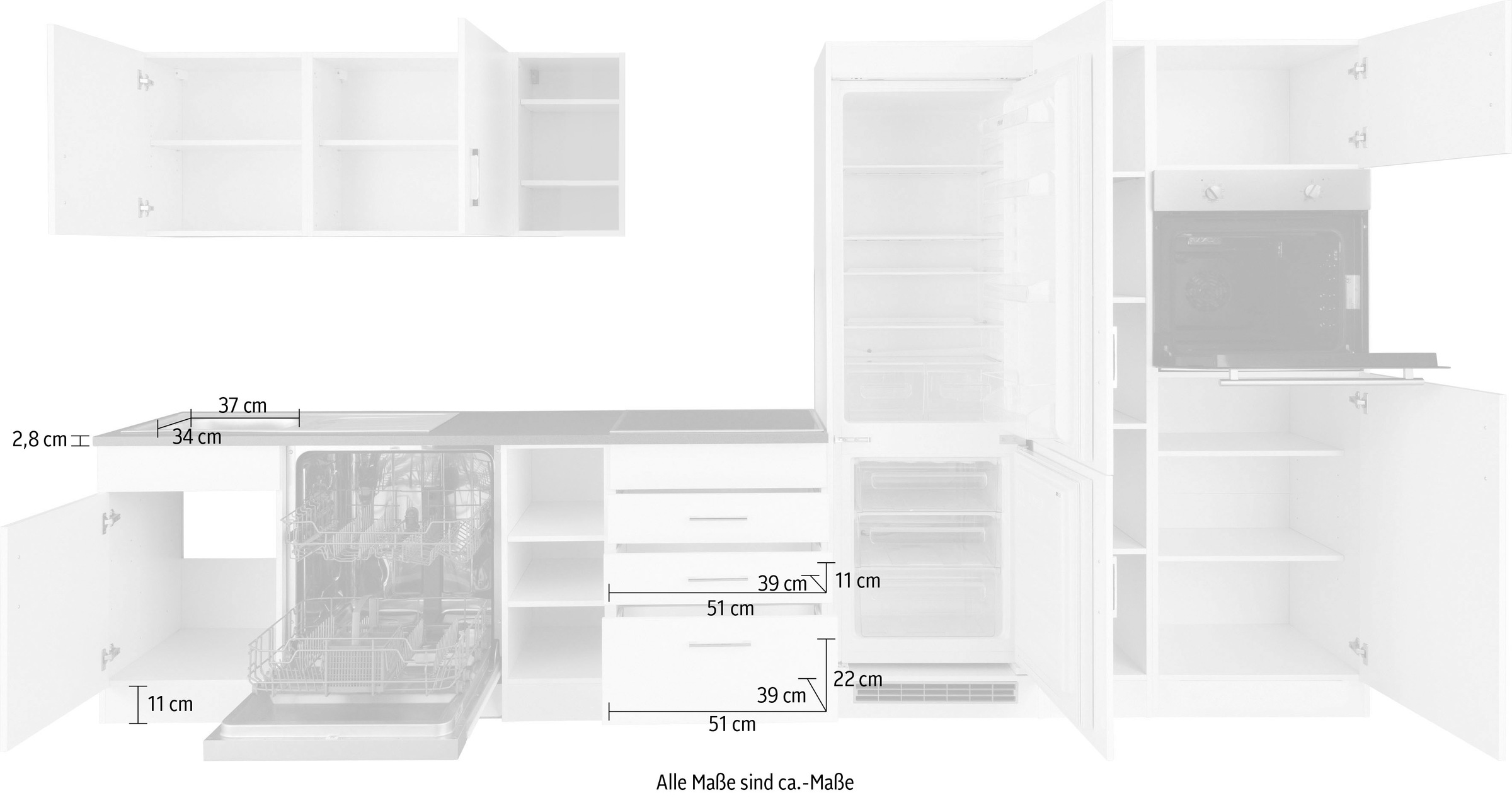 HELD MÖBEL Küchenzeile »Paris«, ohne E-Geräte, Breite 350 cm