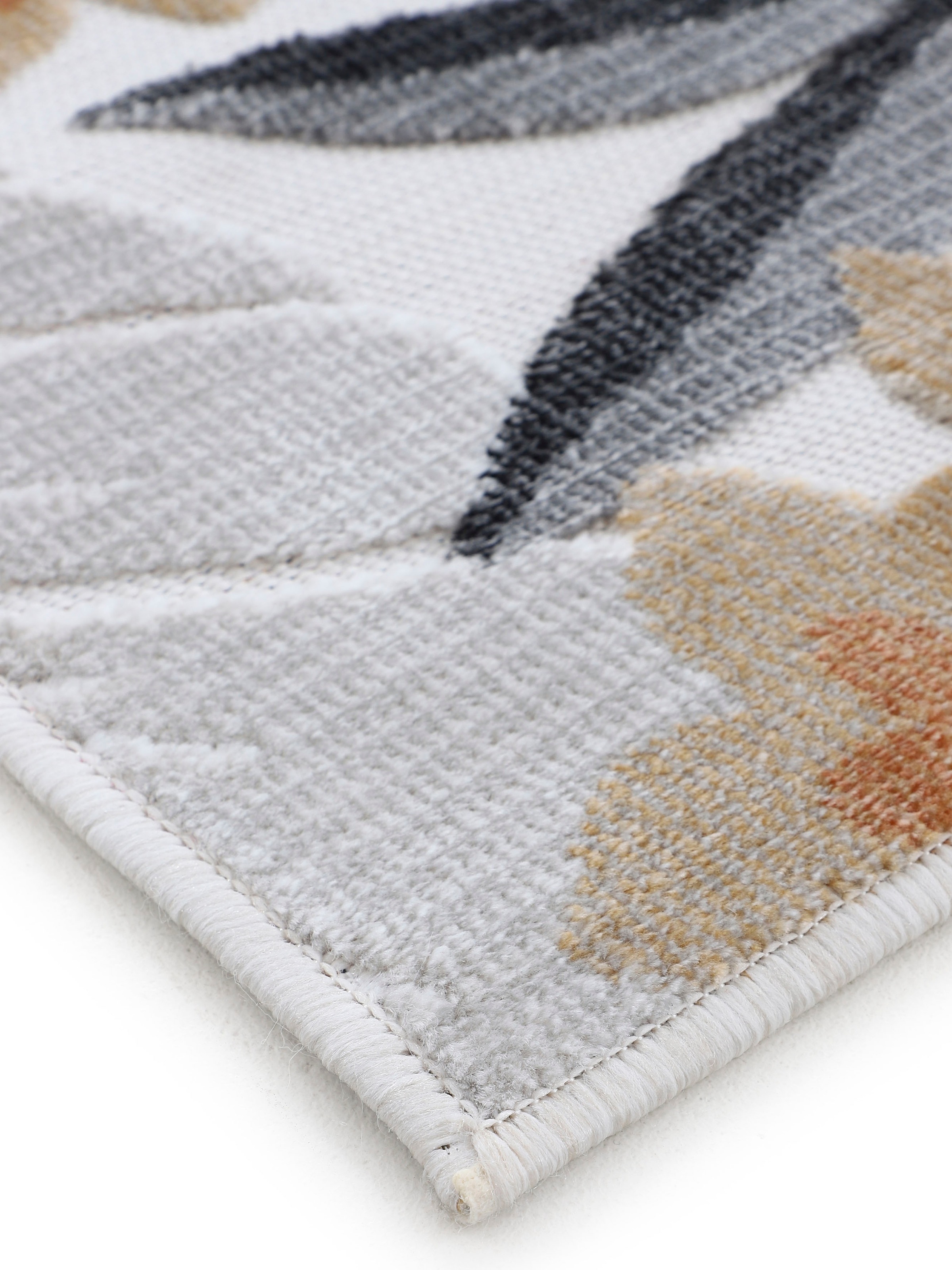 carpetfine Teppich »Deja 102«, rechteckig, 4 mm Höhe, robustes Flachgewebe, Motiv- Floral Palmenblätter, Hoch-Tief Effekt