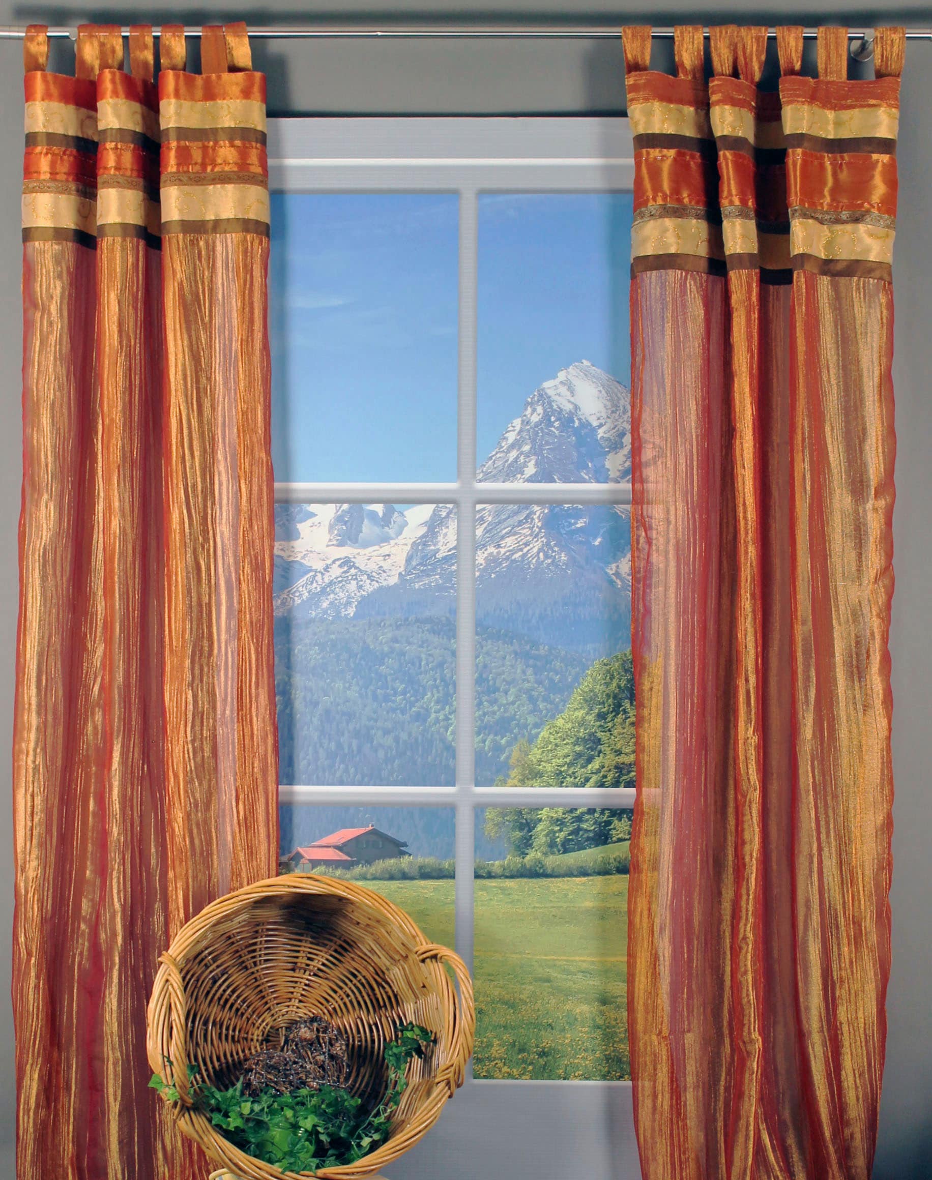 HOSSNER - ART OF HOME DECO Gardine »Lungernsee«, (1 St.), Schlaufenschal mit Brokat-Bordüre