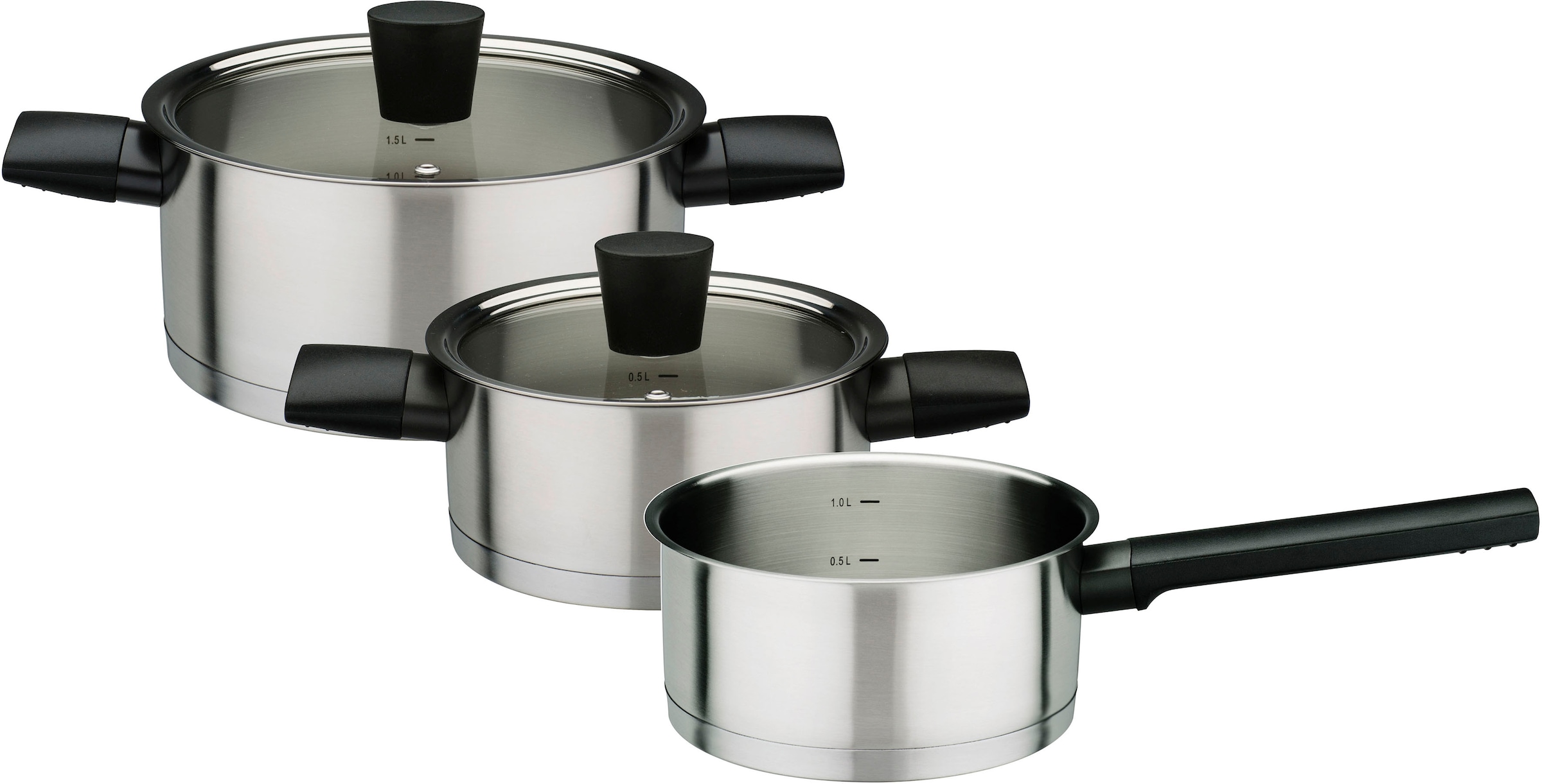 GSW Topf-Set »Novero« Set, 1 Kochtopf 16 x H 8, 0 cm, 1 Kochtopf 20 x H 10 cm, 1 Kasserolle 16 cm, 5 Stk. tlg. Edelstahl 18/8 silber