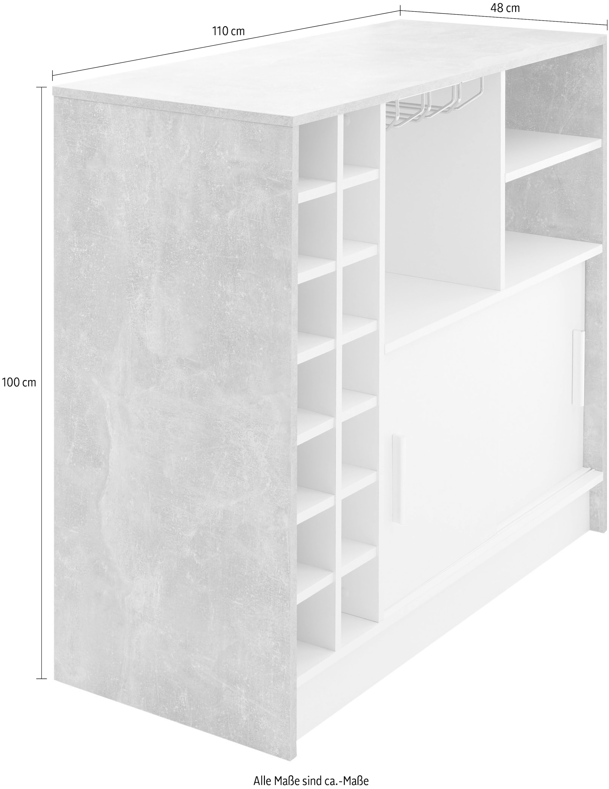 Stolkom Bartisch »Planter«, Beton Dekor, Tisch mit Flaschenregal