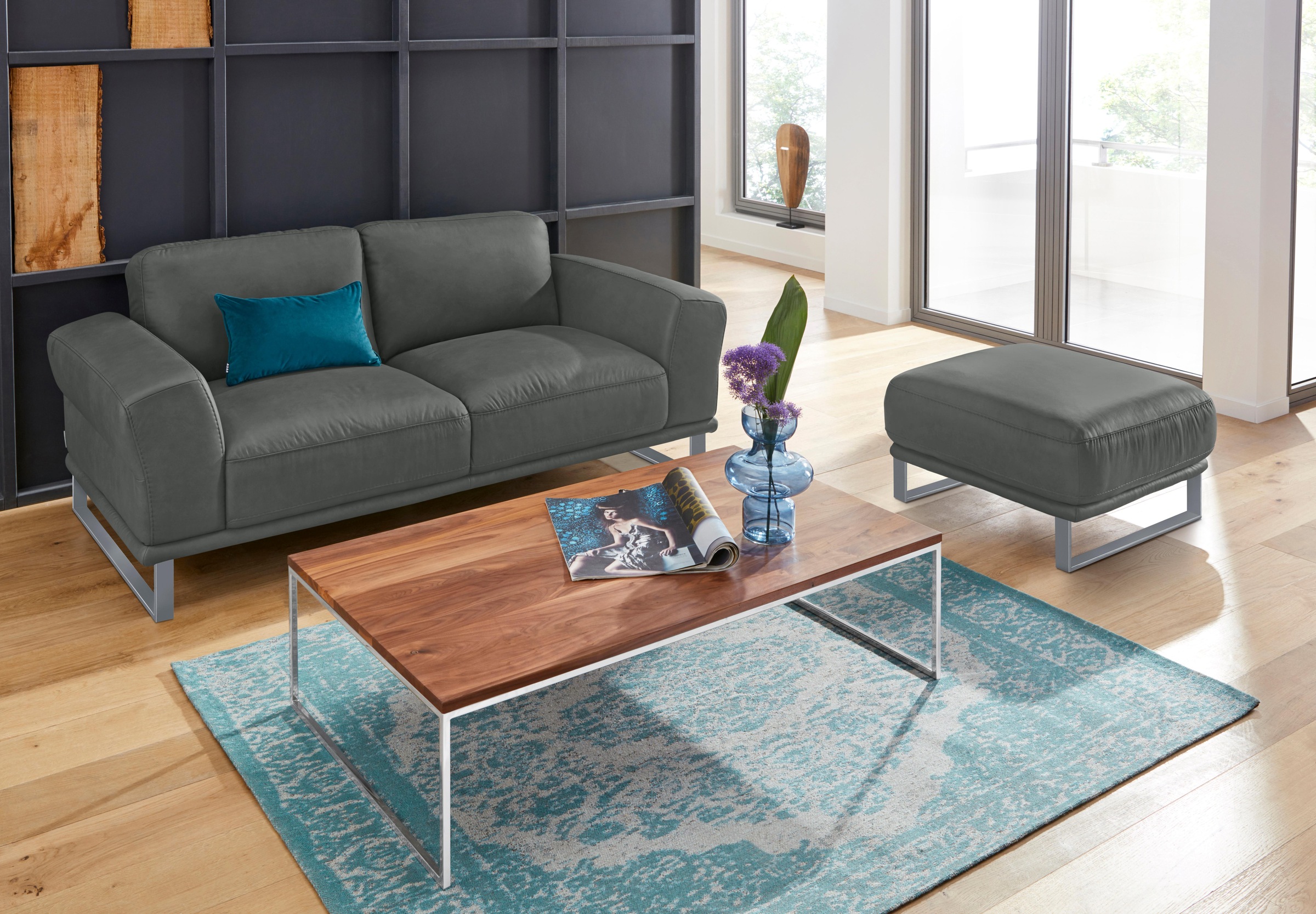 W.SCHILLIG Hocker »montanaa«, mit Metallkufen in Silber matt, Breite 71 cm