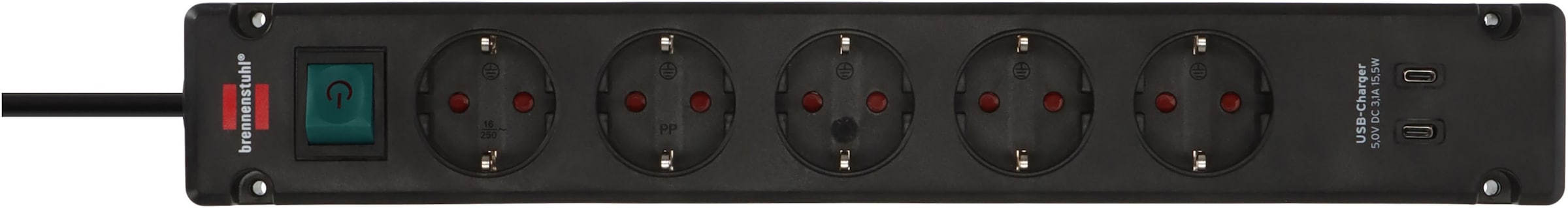 Brennenstuhl Steckdosenleiste »Bremounta Steckdosenleiste mit 2 USB C-Ladebuchsen« 7-fach (Ein- / Ausschalter | USB-Anschluss Kabellänge 3 m)