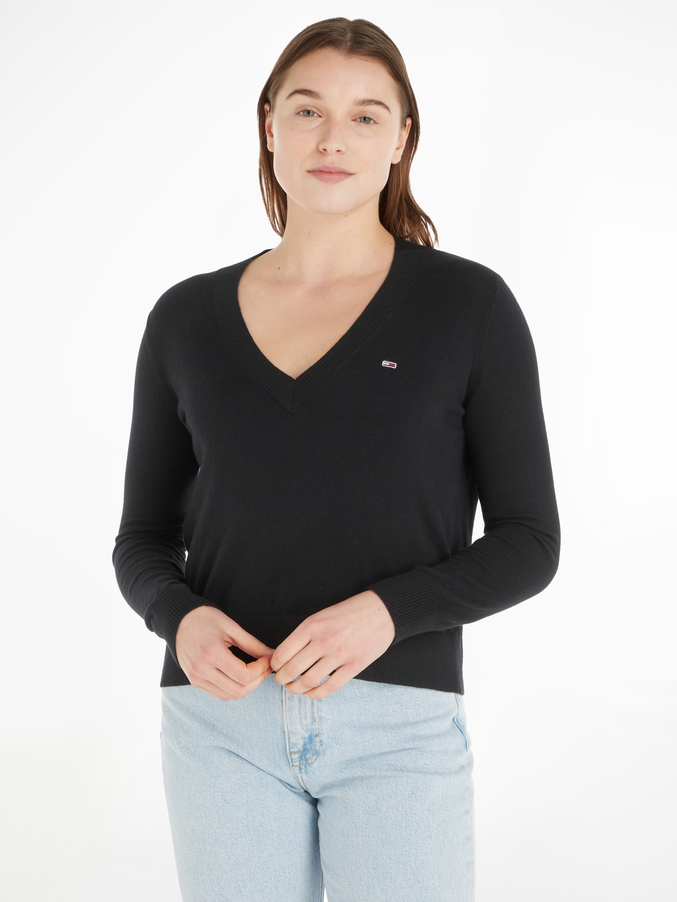 Tommy Jeans V-Ausschnitt-Pullover »TJW ESSENTIAL VNECK SWEATER«, mit Tommy Jeans Markenlabel