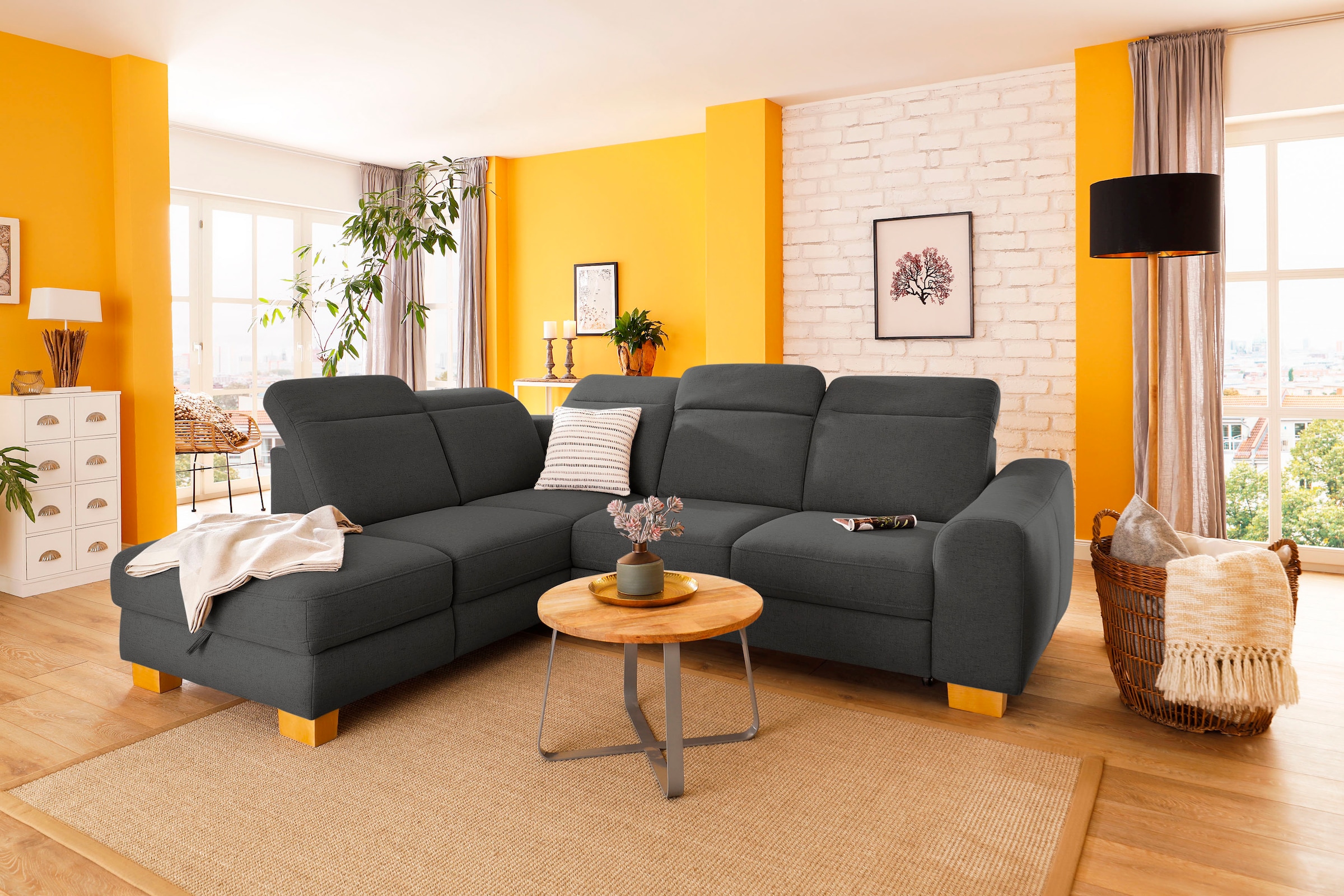 Home affaire Ecksofa »Dundee L-Form«, wahlweise mit Kopfteilverstellung und zusätzlich mit Bettfunktion