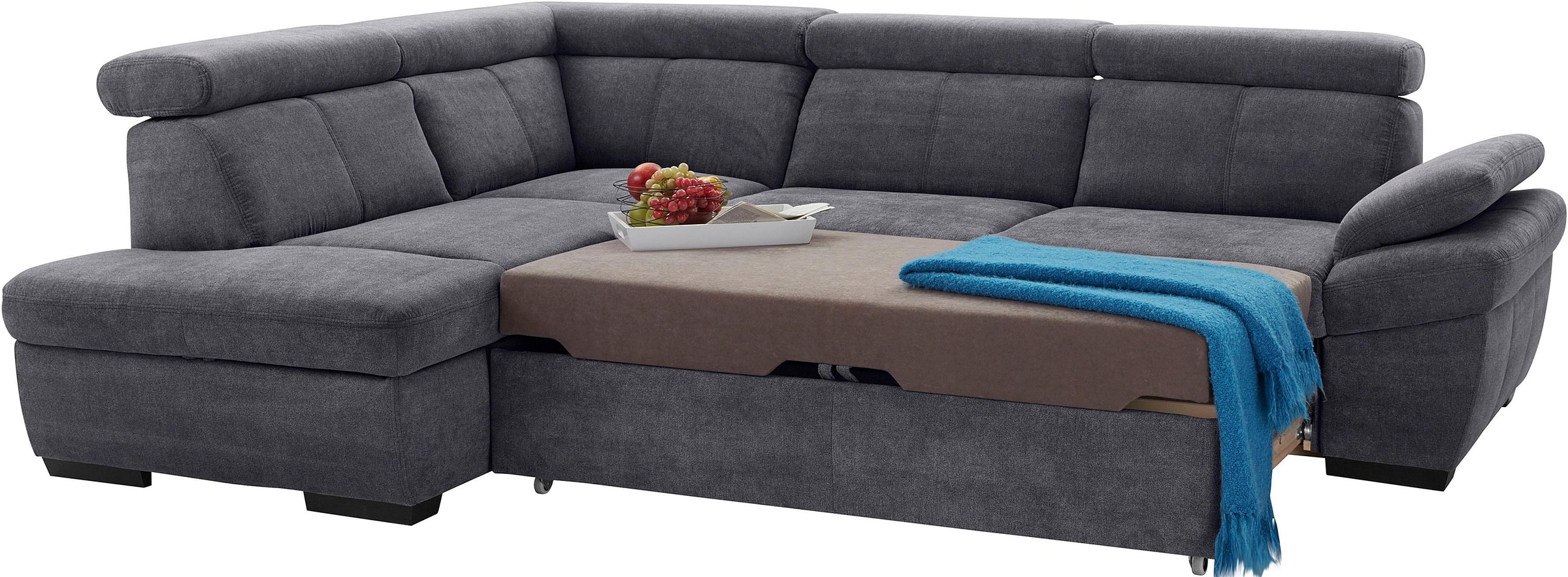 exxpo - sofa fashion Ecksofa »Salerno, klassisch modernes Funktionssofa, hoher Sitzkomfort, L-Form«, inkl. Kopf- und Armteilverstellung, wahlweise mit Bettfunktion