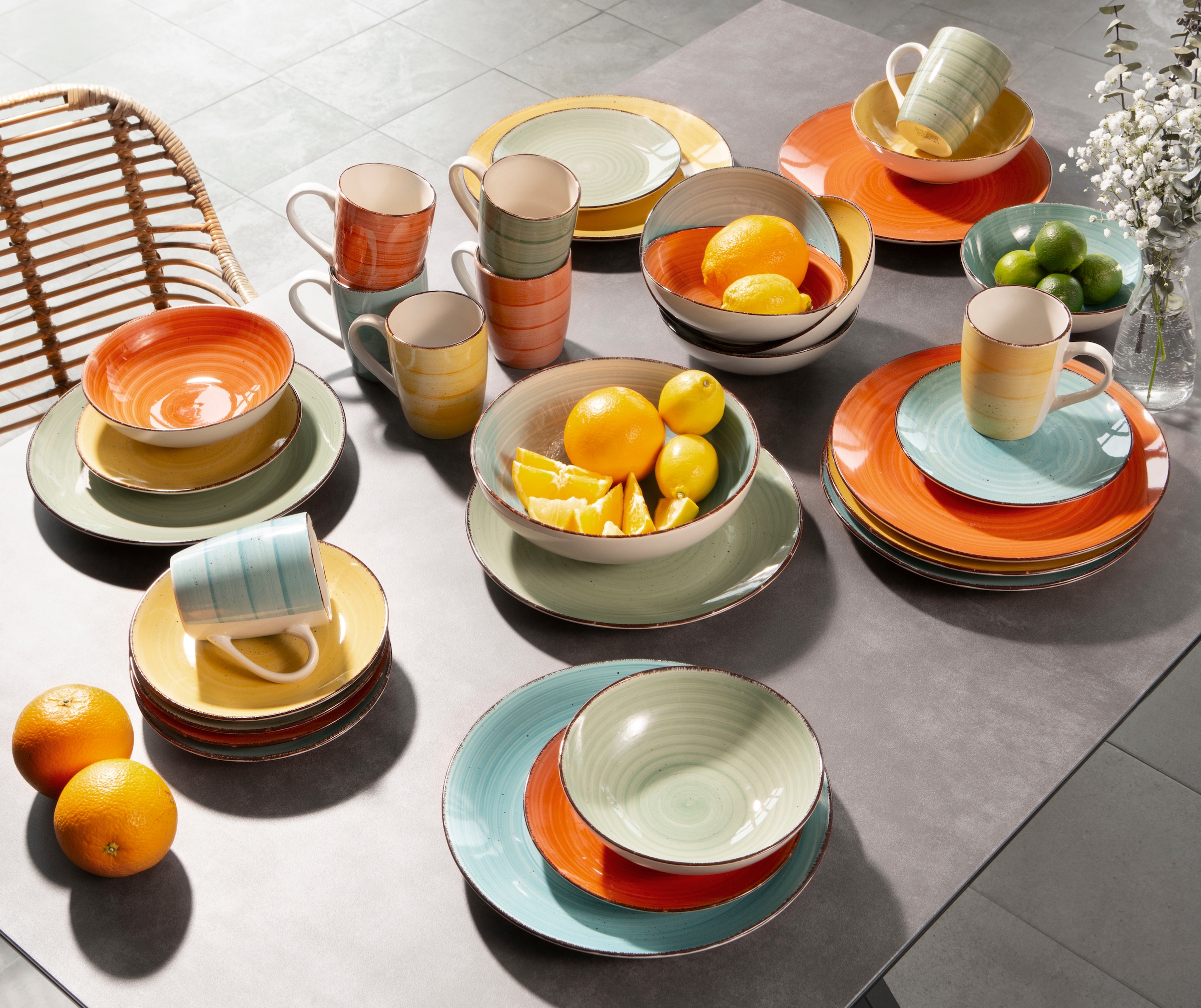 my home Kombiservice »Geschirr-Set, Service Verceia« Pinselstrich-Dekor, vo günstig online kaufen