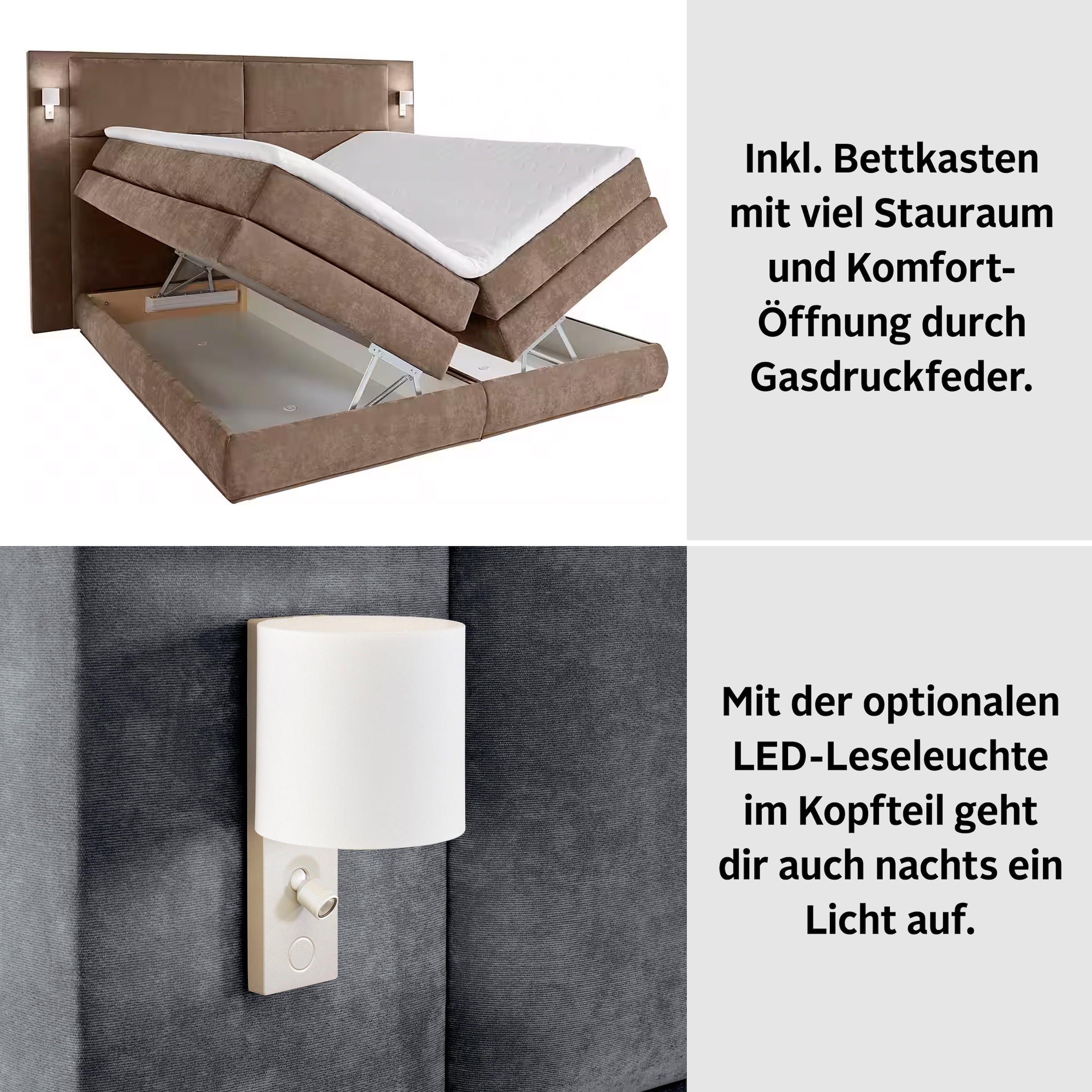 COLLECTION AB Boxspringbett Copenhagen, inklusive Bettkasten und Topper, wahlweise mit LED-Beleuchtung