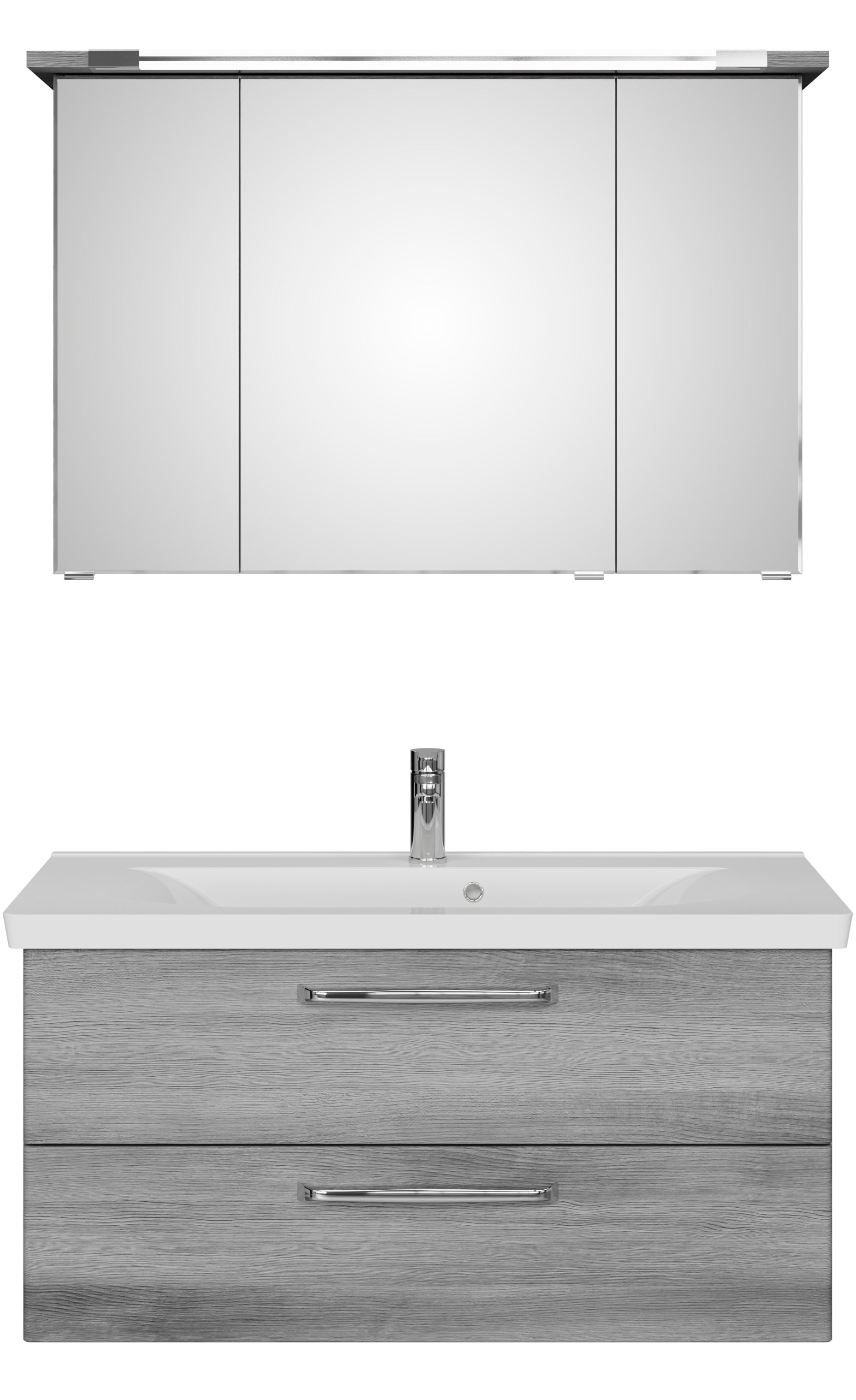Saphir Badmöbel-Set »Trentino 2-tlg Mineralmarmor-Waschtisch, Spiegelschrank mit LED-Profil«, (3 St.), Badmöbel-Set 110cm breit, inkl. Türdämpfer, 3 Türen, 2 Auszügen