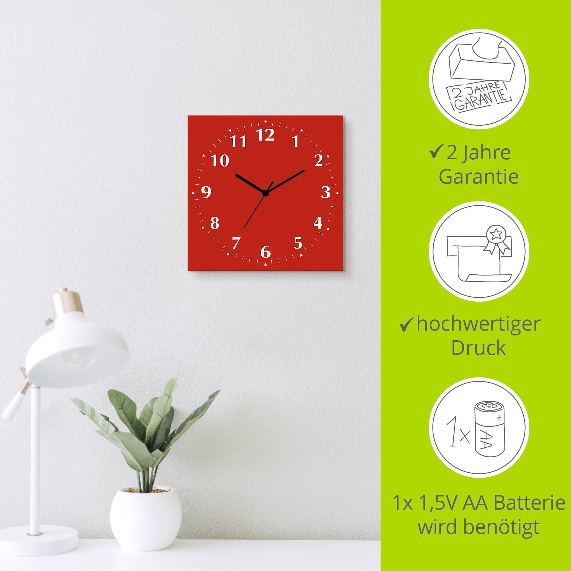 Artland Wanduhr »Uni Trendfarben« wahlweise mit Quarz- oder Funkuhrwerk, lautlos ohne Tickgeräusche