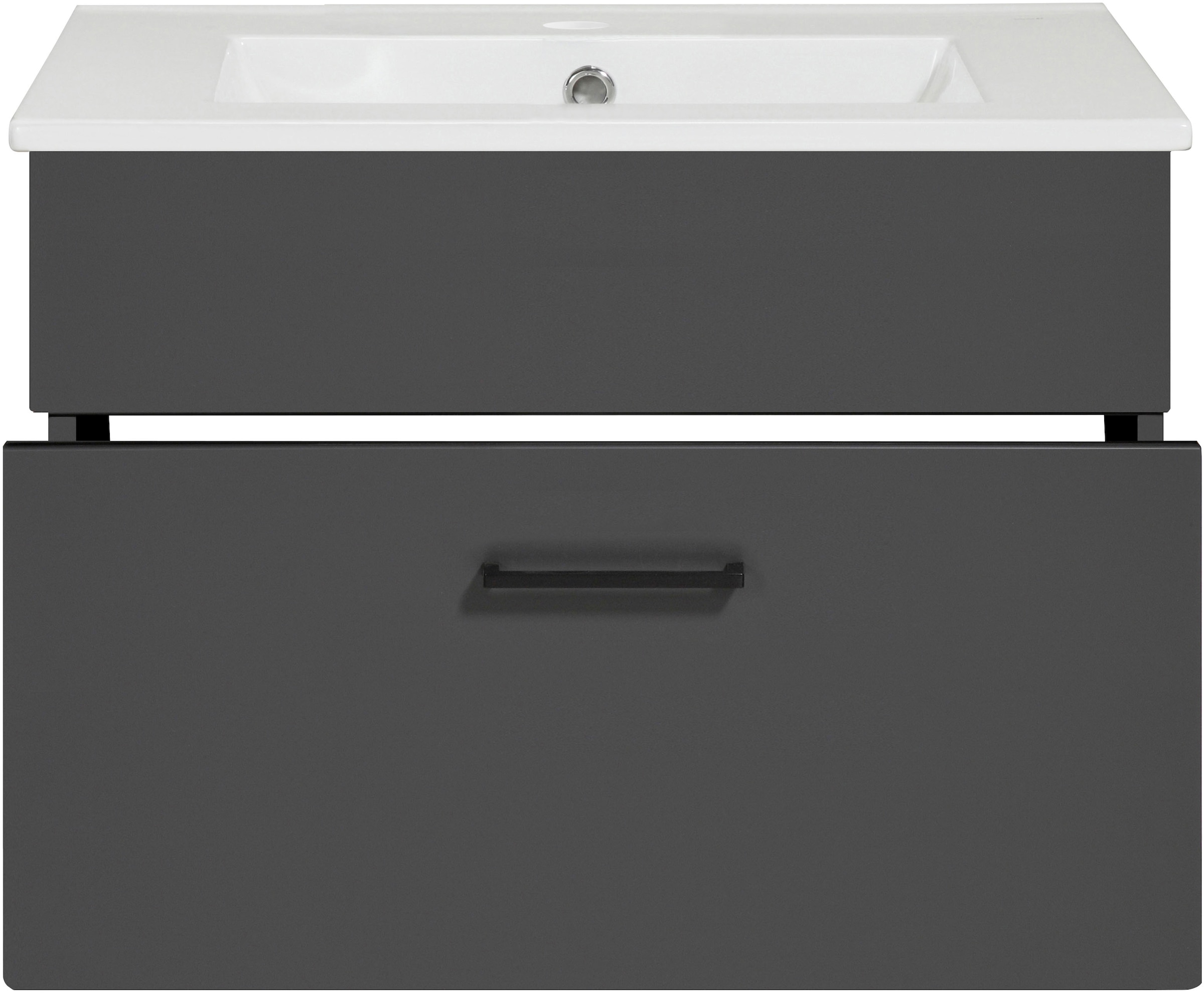 welltime Waschtisch »Trento Light mit Keramik-Auflagebecken«, 1 feste Blende und 1 Auszug, Breite: 61cm, Anthrazit Matt