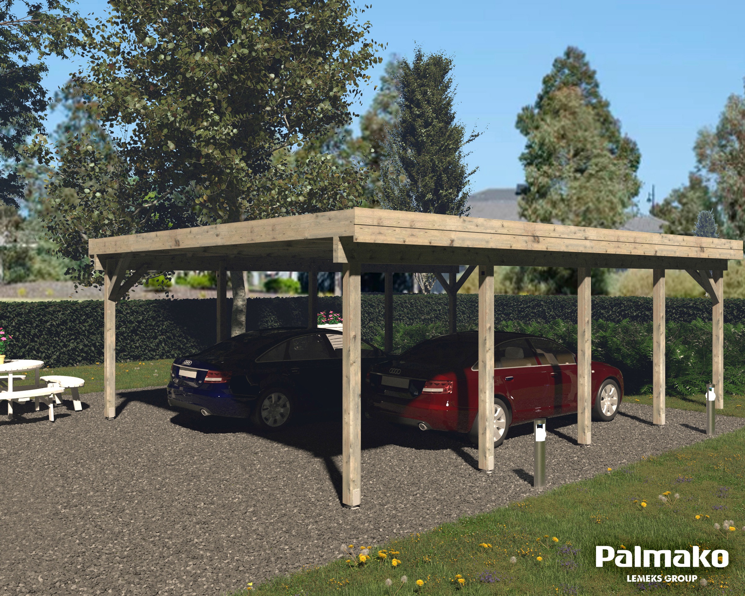 Palmako Doppelcarport »Karl«, Holz, hellgrau