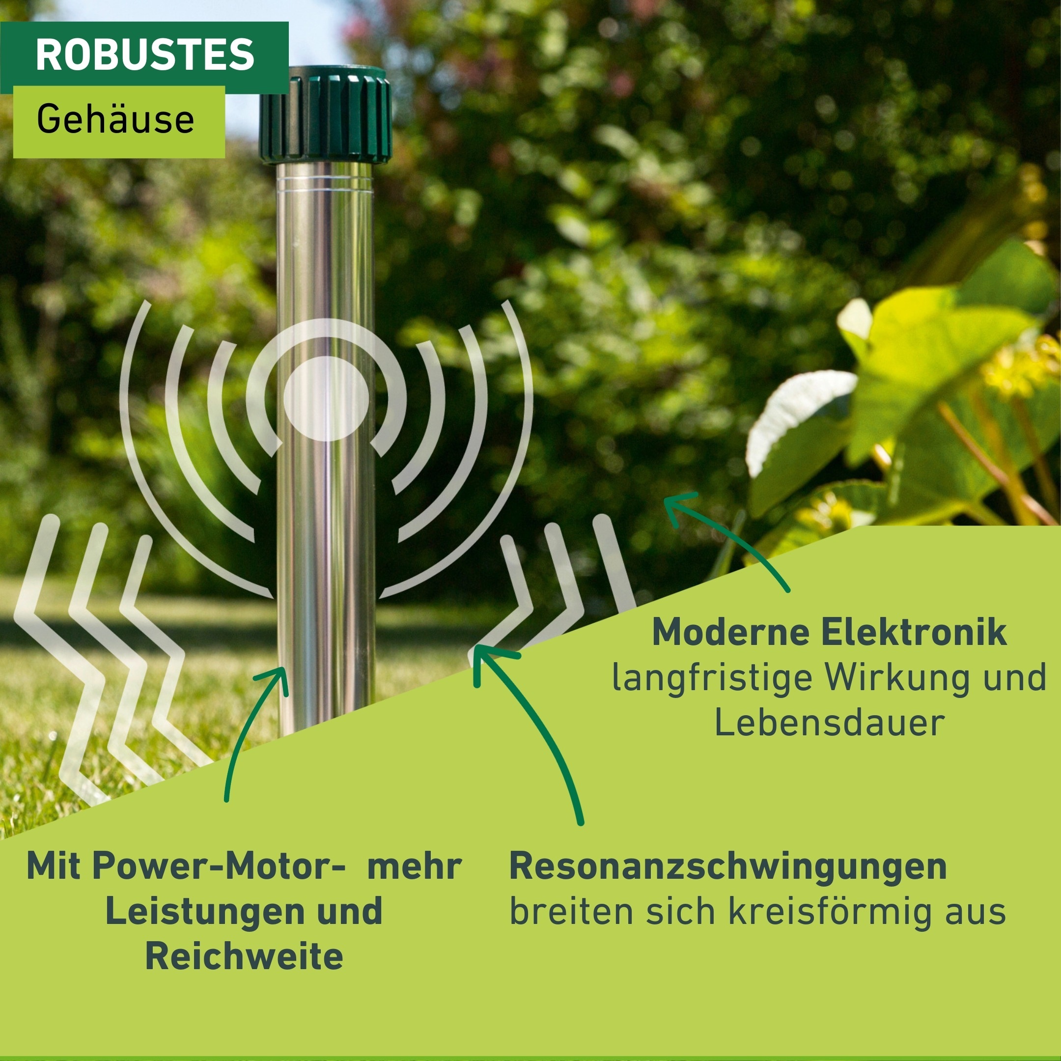 Windhager Ultraschall-Tierabwehr »Maulfwurfschreck und Wühlmausvertreiber Premium, batteriebetrieben« Wirkungsbereich 900 m² mit Resonanzschwingungen und Ultraschall