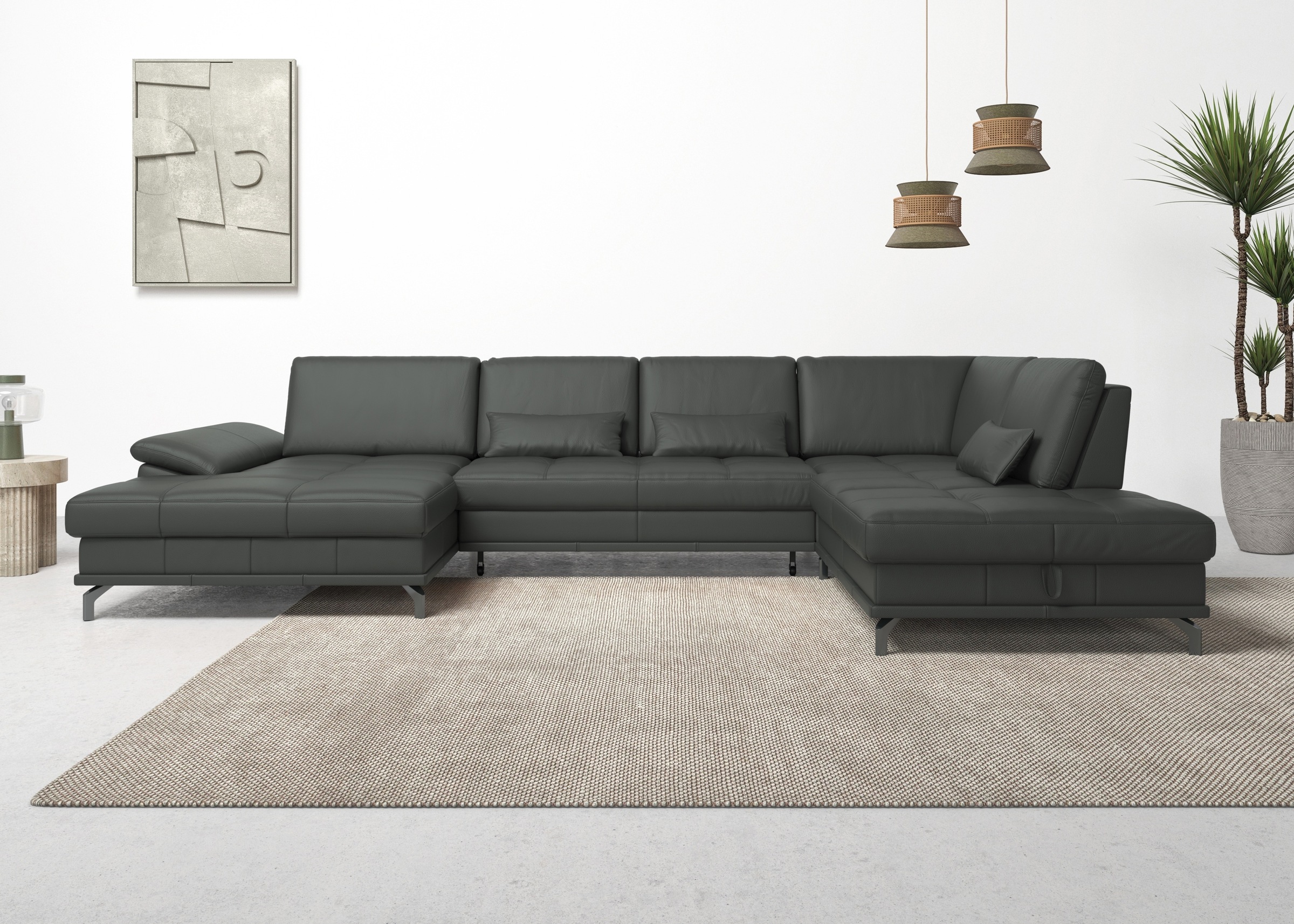 Places of Style Wohnlandschaft »Costello U-Form, B: 363 cm mit Sitztiefen-, Armteilverstellung &«, 3 Nierenkissen, optional Bettfunktion & Bettkasten