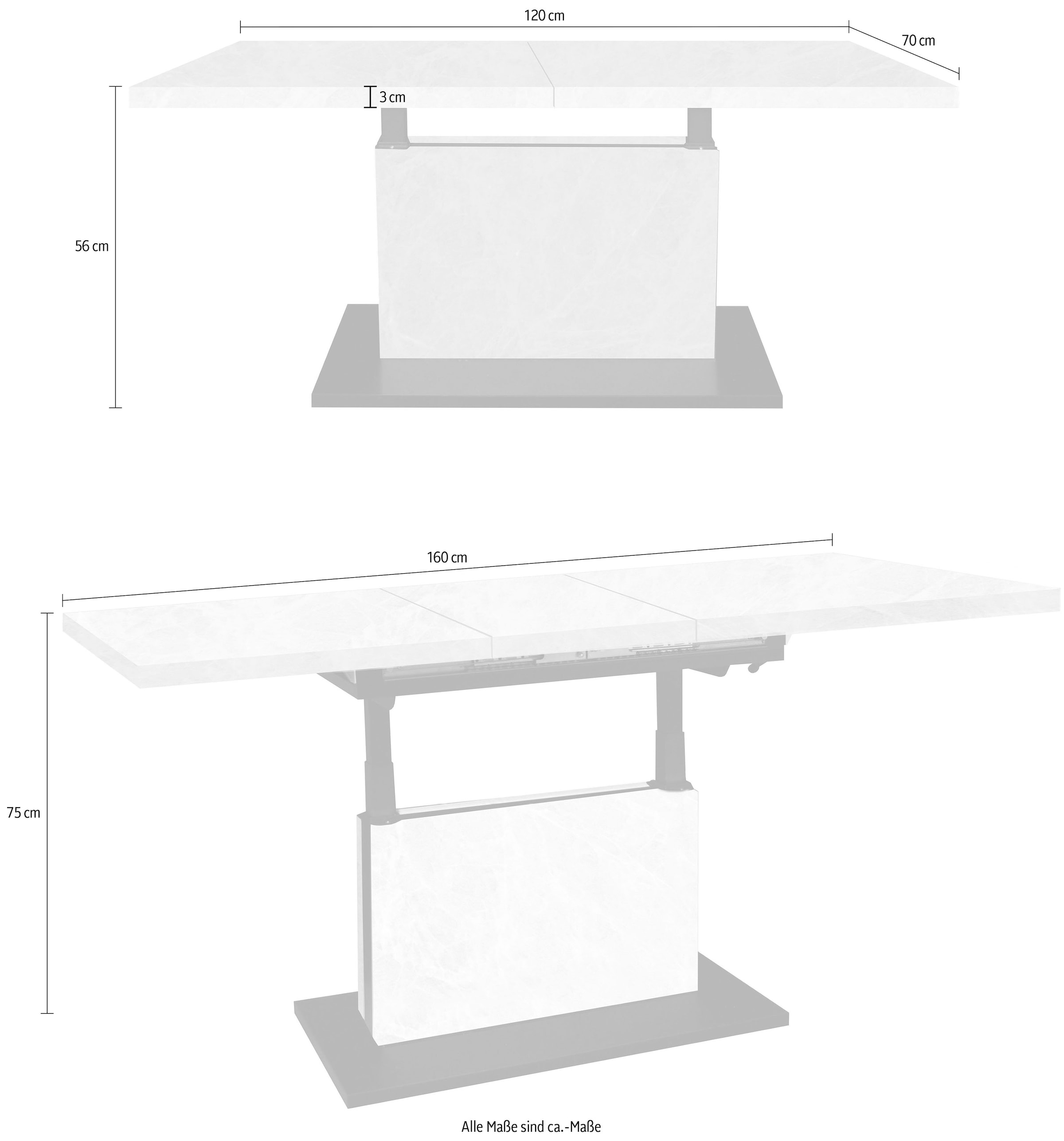 Mäusbacher Couchtisch »Lift Couchtisch«, höhenverstellbar 56-75cm, Breite Tischplatte 120-160cm, Metallgestell