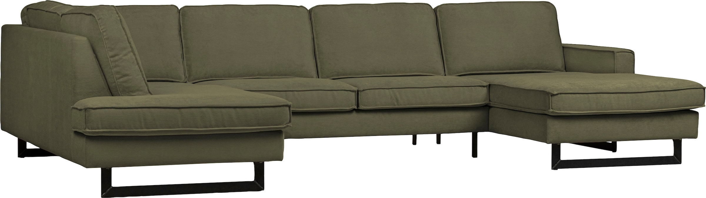 Places of Style Wohnlandschaft »Pinto, 350 cm, U-Form, XXL, mit Ottomanen«, Cord, Chenille, Lederoptik, mit Keder, Metallfüße, Wellenunterfederung