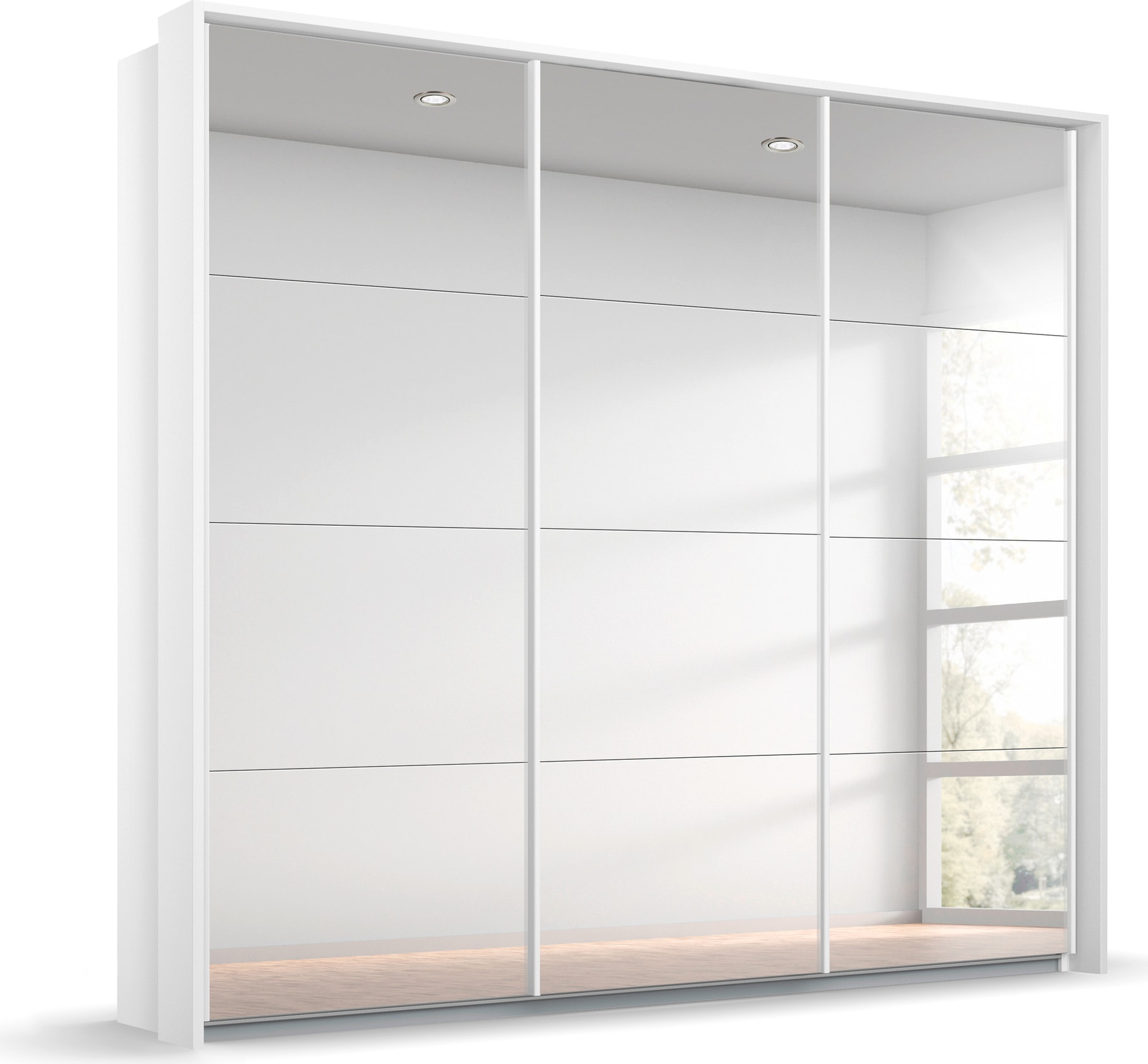 rauch Schwebetürenschrank »Kleiderschrank Schrank Garderobe OTELI inkl. 3 Innenschubladen« Breiten 211/278/323/368 cm Höhen 214/233 cm,  mit Spiegelfront und Passepartout optional mit Beleuchtung