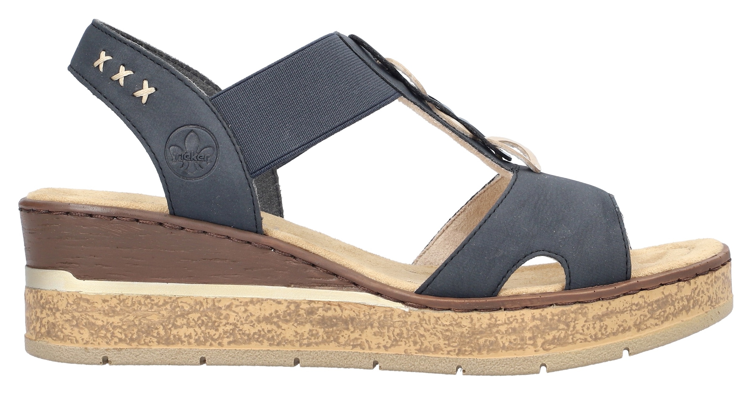 Rieker Keilsandalette  Sommerschuh, Sandale, Plateausandale mit Gummizug für guten Sitz