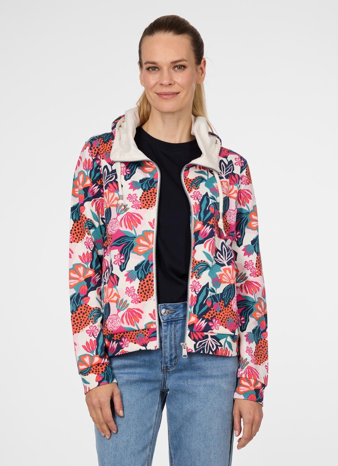 Ragwear Sweatjacke »PARYA PRINT« aus Baumwollmischung, normale Passform, hochschließender Kragen