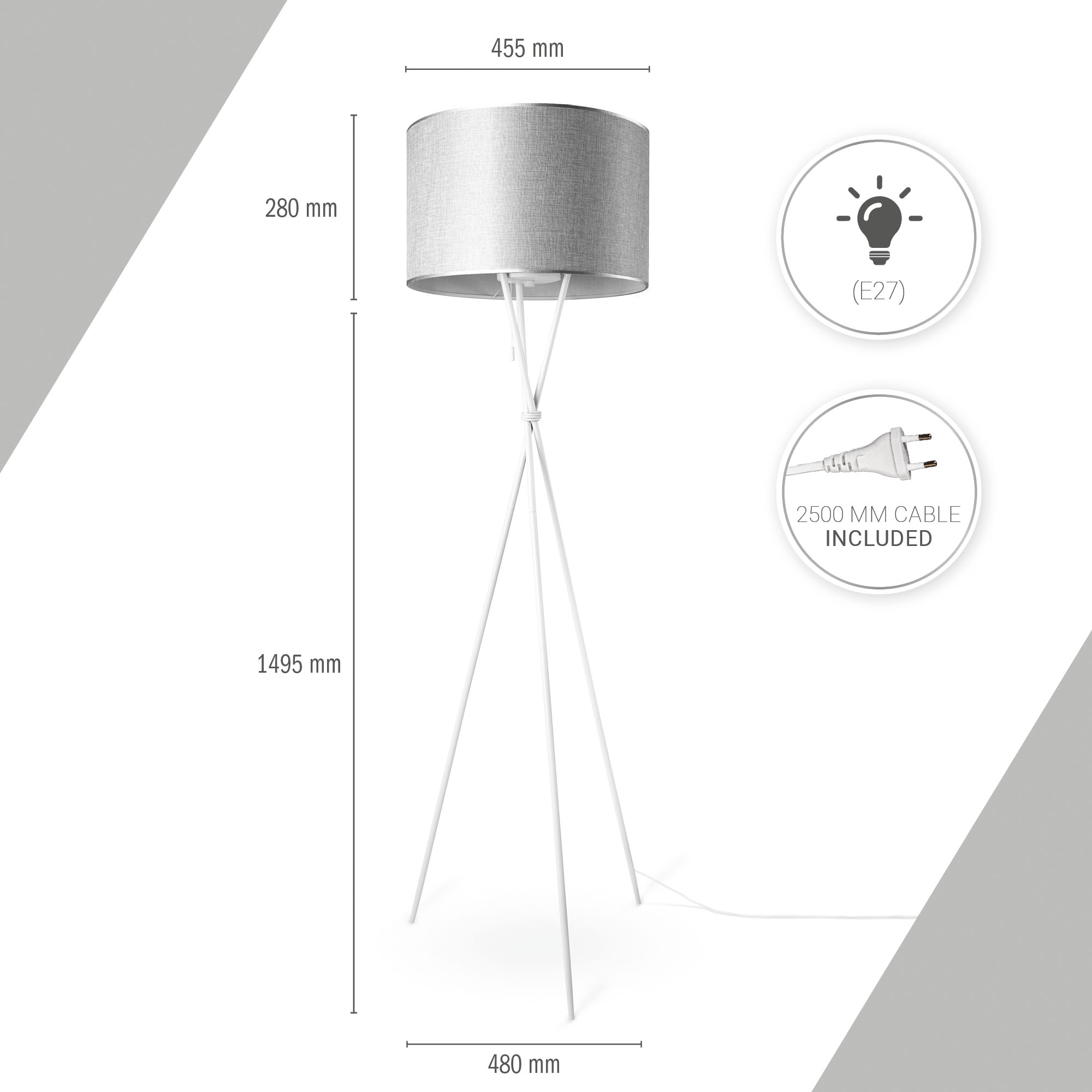 Paco Home Stehlampe »KATE CANVAS UNI COLOR«, Leuchtmittel E27 | ohne Leuchtmittel, Wohnzimmer Dreibein Stoffschirmlampe Standleuchte Textil Schirm E27
