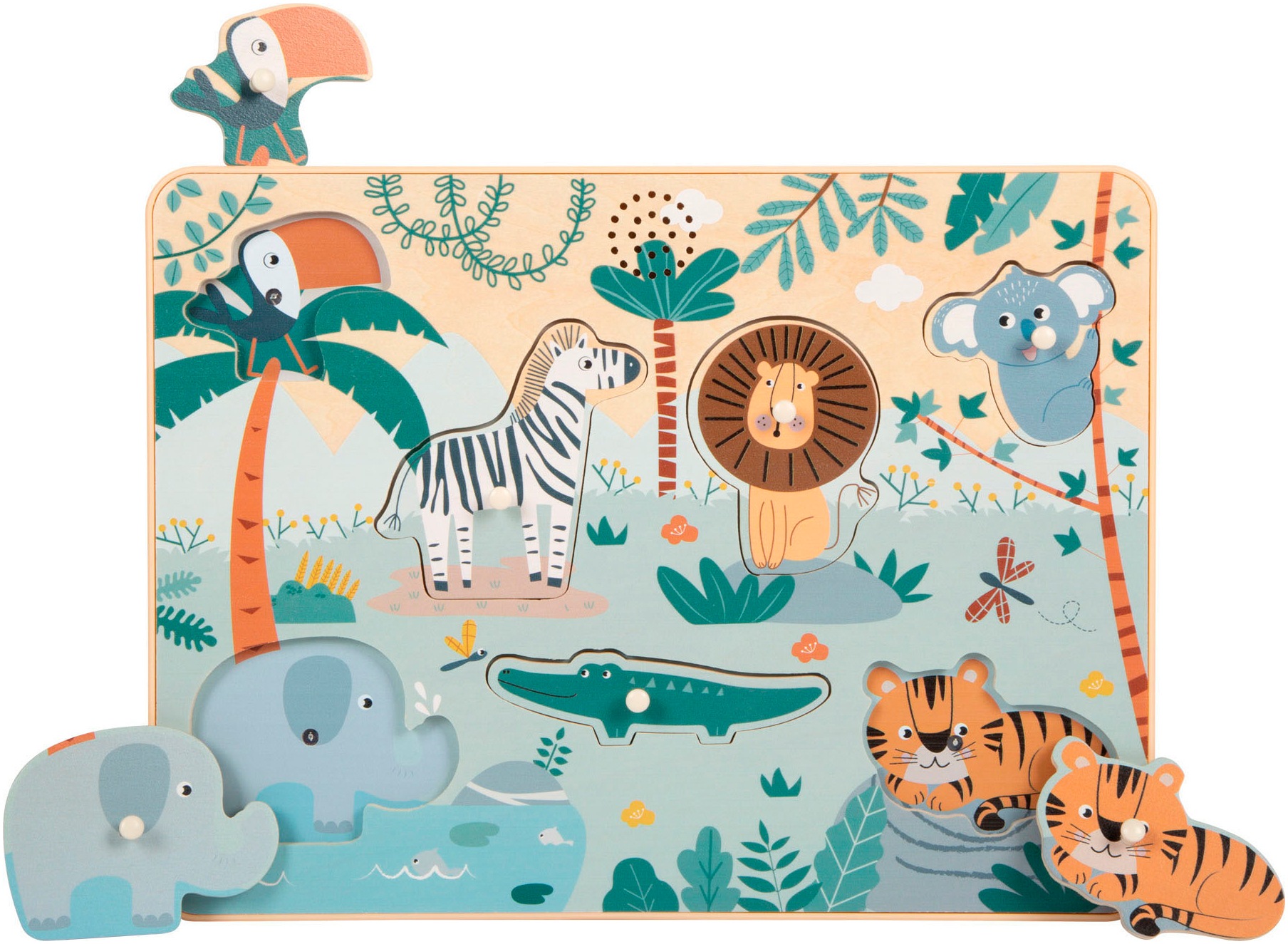 Small Foot Steckspielzeug »Steckpuzzle Safari Tierlaute« mit Geräuschfunktion