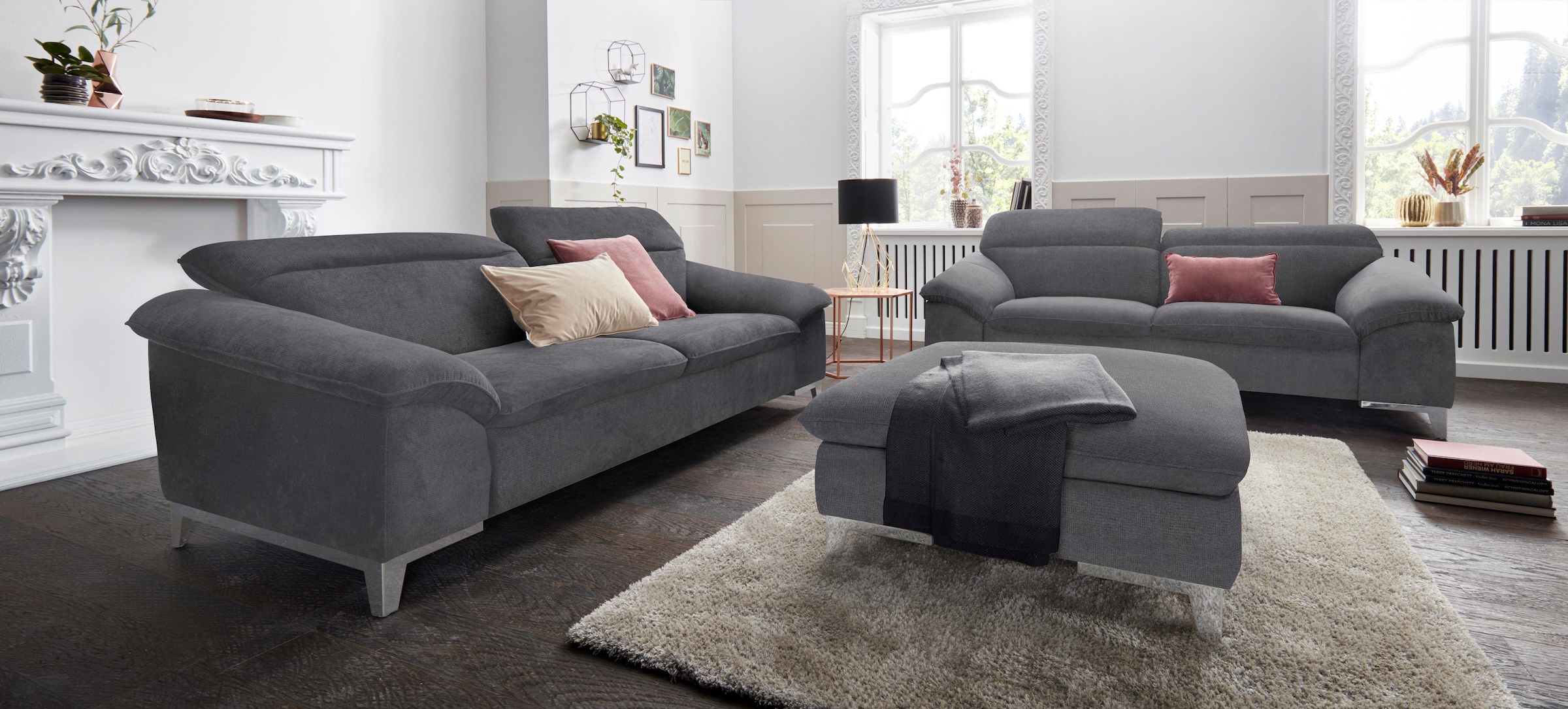 COTTA Polstergarnitur »Teresa L-Form«, (Set), Set bestehend aus: Ecksofa mit Kopfteilverstellung & Hocker