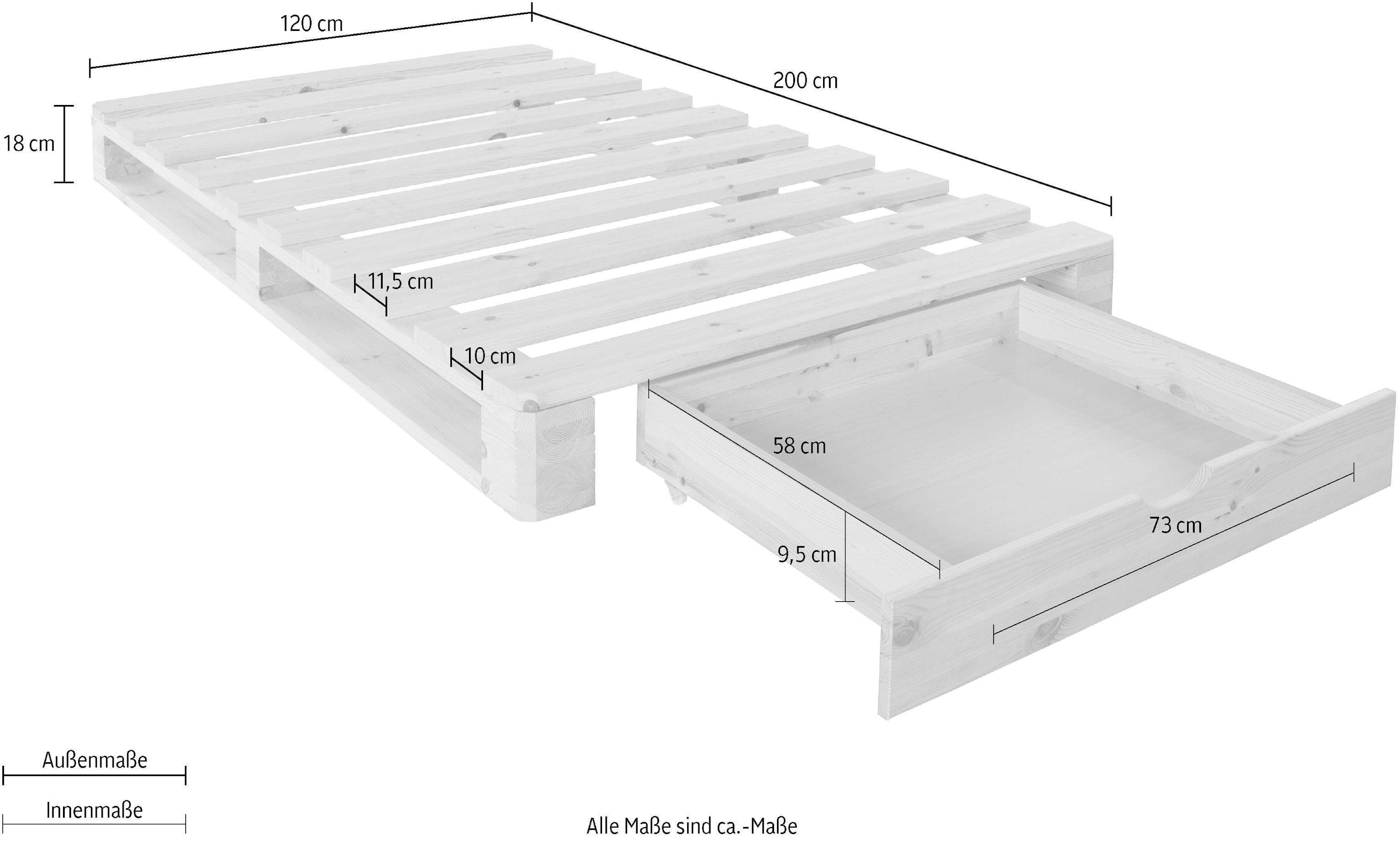 17. Bild von Home affaire Palettenbett »"ALASCO " BESTSELLER! Mit Schublade«, zertifiziertes Massivholz, erweiterbar zum Doppel- oder Familienbett