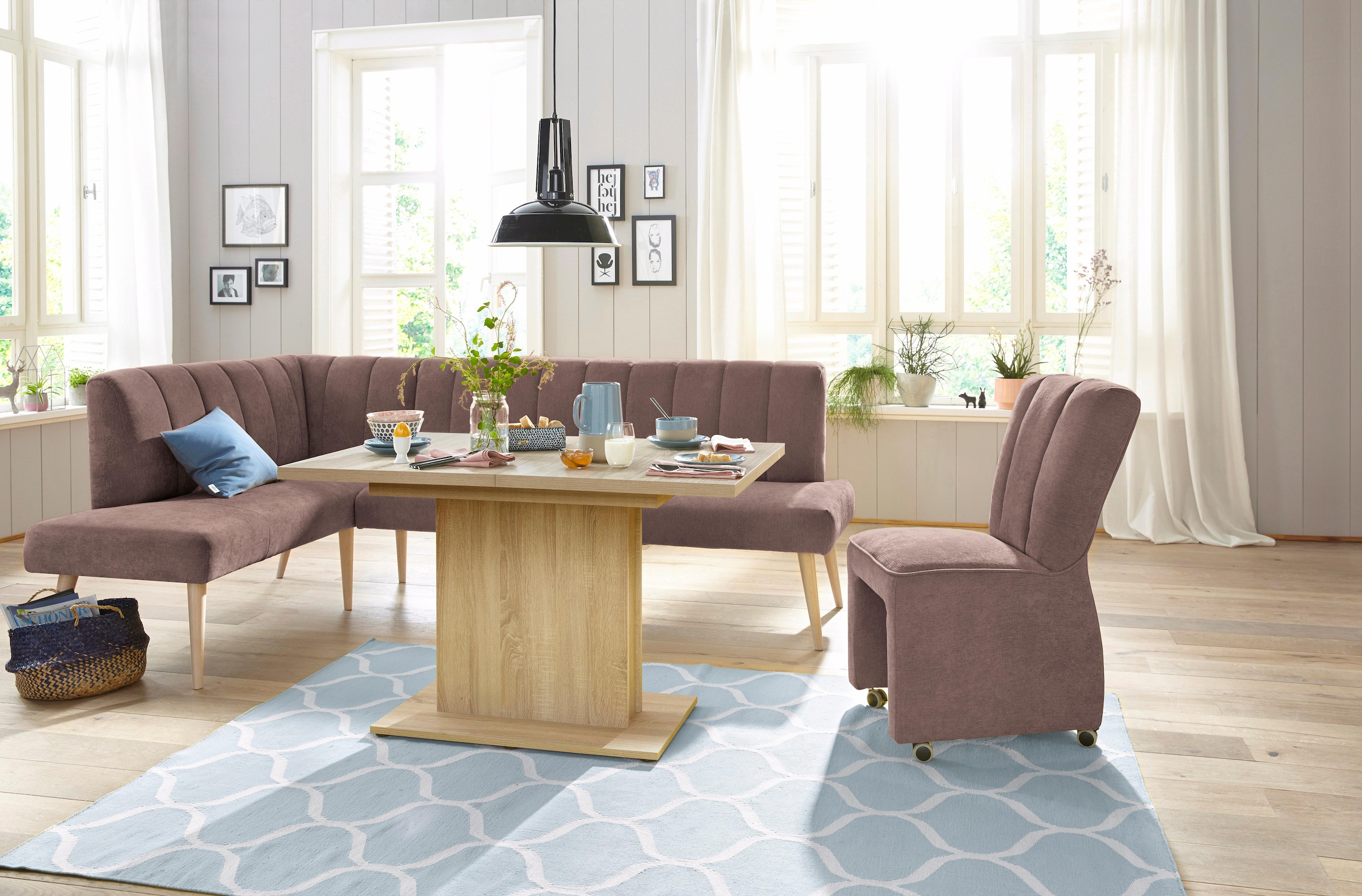 exxpo - sofa fashion Eckbank »Costa, moderne Rückensteppung, bequem und elegant, hoher Holzfuß«, hochwertig verarbeitet, Frei im Raum stellbar