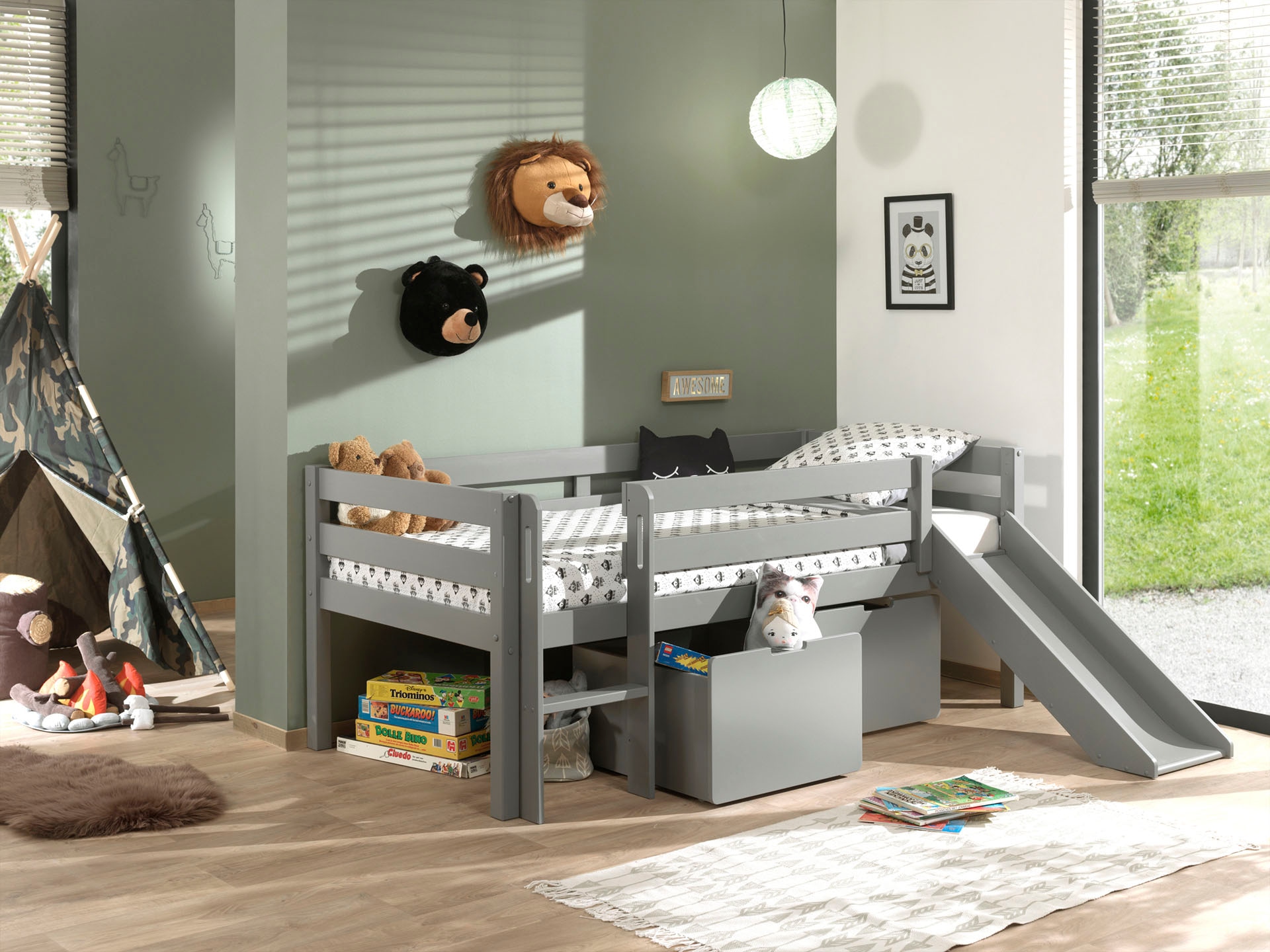 Vipack Spielbett »Pino, Kiefer massiv, mit Rolllattenrost, 2 Rollboxen, Mad günstig online kaufen