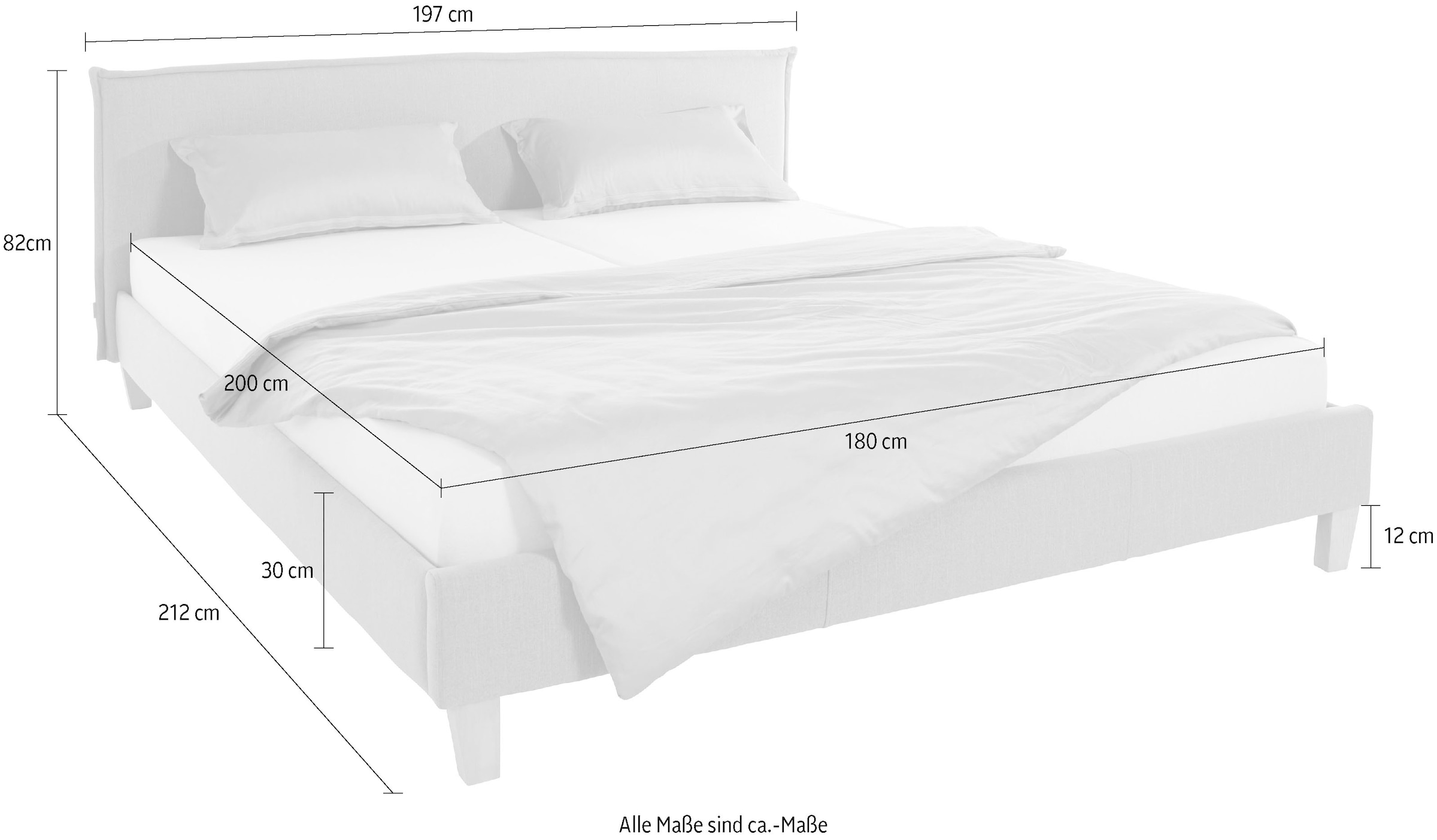 OTTO products Polsterbett »Heddi«, in 5 Breiten: von 90cm-200cm, Biese am Kopfteil, Strukturstoff