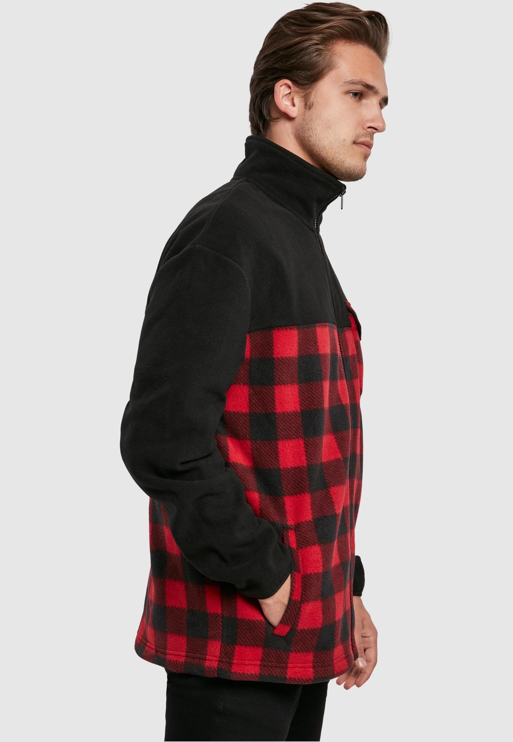 URBAN CLASSICS Winterjacke »Urban Classics Herren Patterned Polar Fleece Track Jacket« 1 Stk. tlg. mit Kapuze