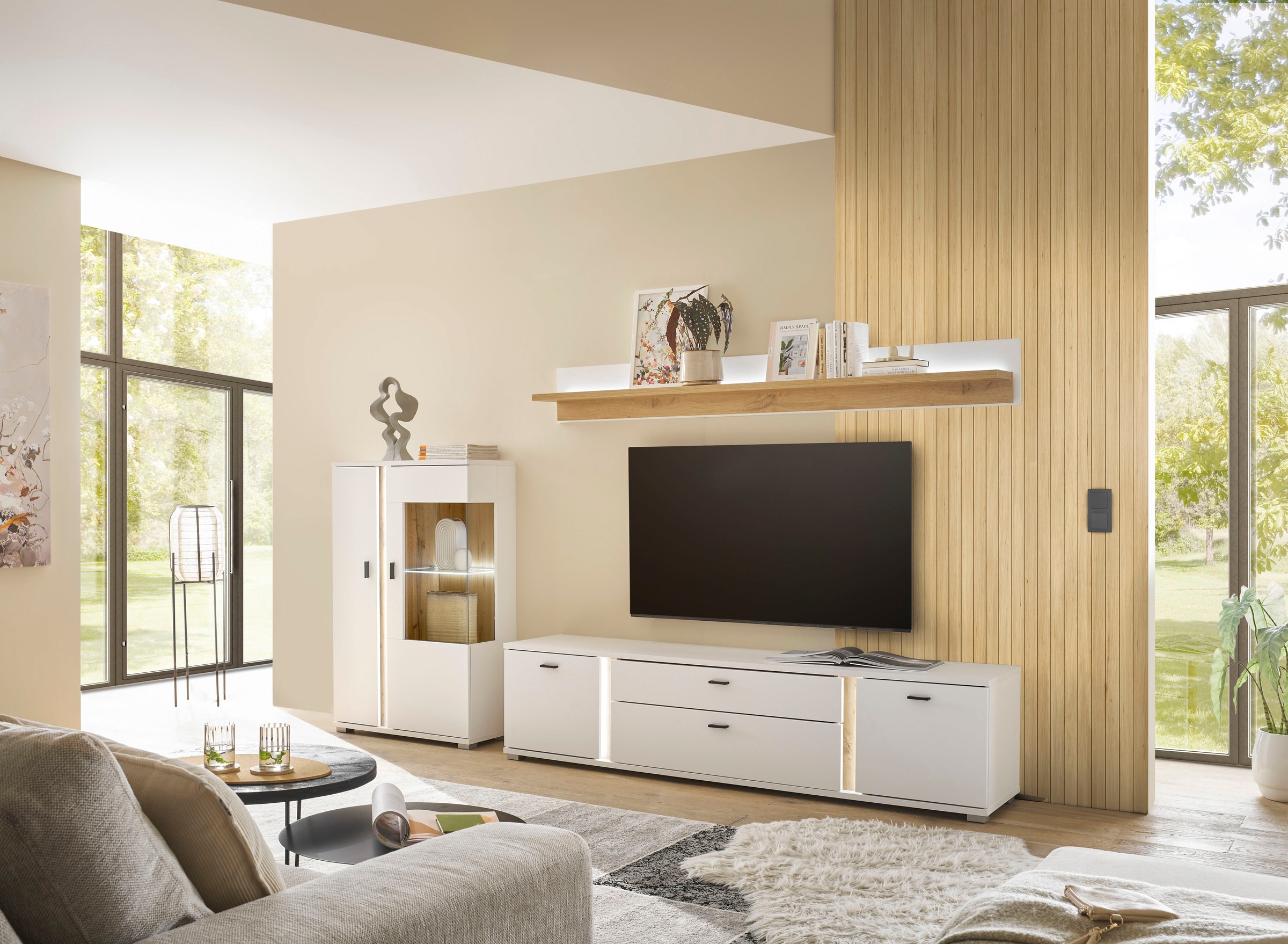 INOSIGN Wohnwand »LONG ISLAND«, (Set, 3 St.), in moderner Trendfarbe,inklusive senkrechter Beleuchtung,Breite 290 cm