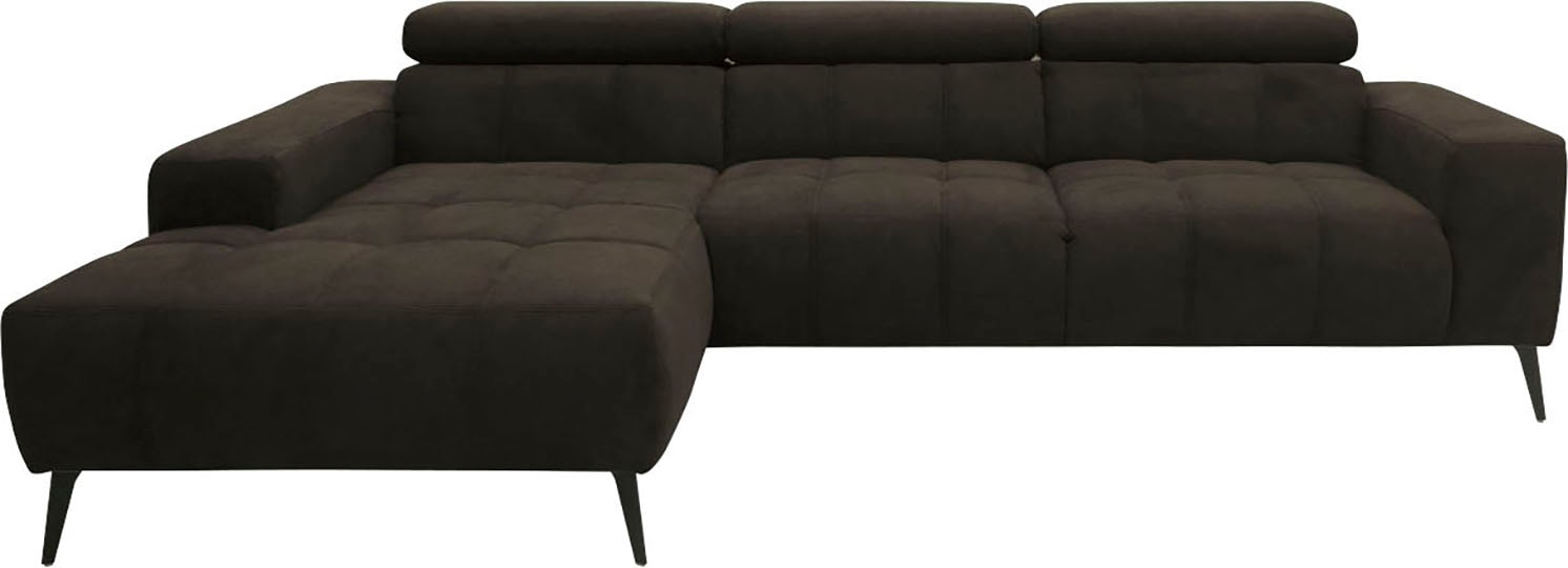 DOMO collection Ecksofa »Trento L-Form, mit Kufenfuß oder Einzelfuß«, wahlweise mit Kopfteilverstellung, Recamiere links/rechts bestellbar
