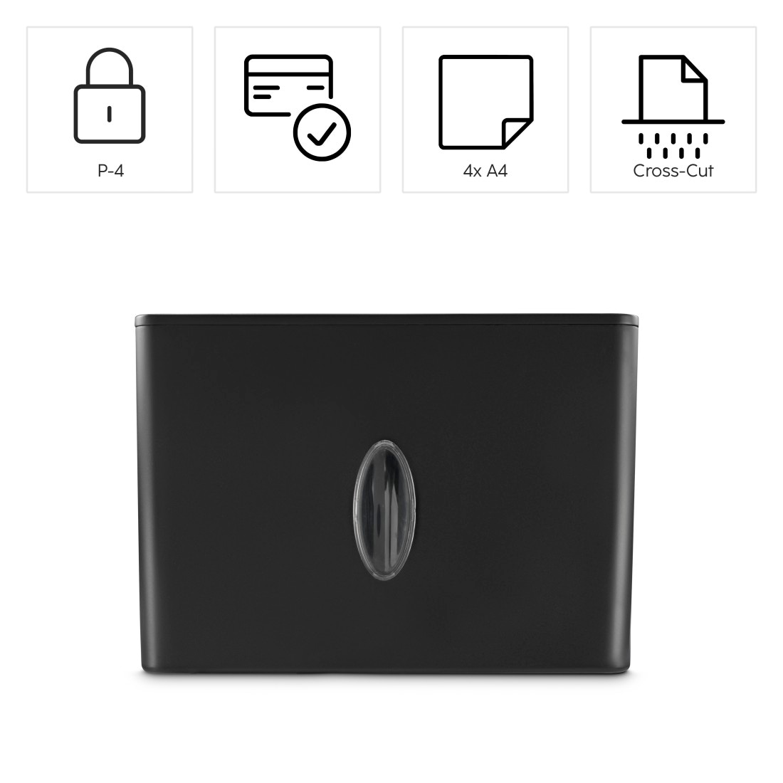 Hama Aktenvernichter »Aktenvernichter Partikelschnitt (Papier + Plastik, Korb, 4 Blatt, P4)« Mit Papierkorb, 4 x 33 mm Schnitzel, Automatik, Rücklauf