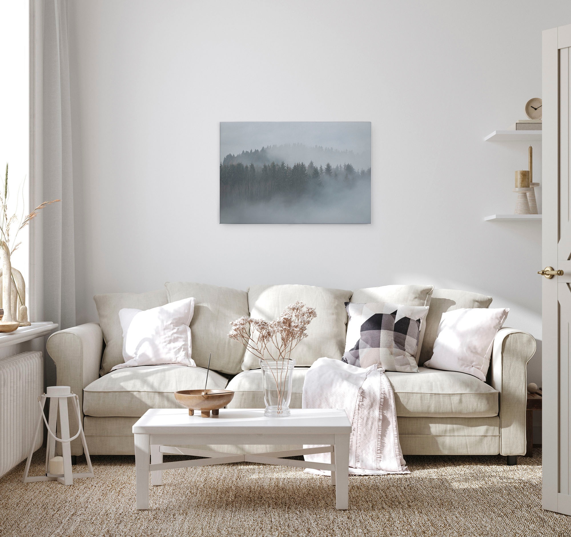 A.S. Création Leinwandbild »Misty Forest«, Kunst-Wald-Kinder, (1 St.), Nebel Bild Keilrahmen Leinwand-Bild Wohnzimmer modern Wandbild Kinder