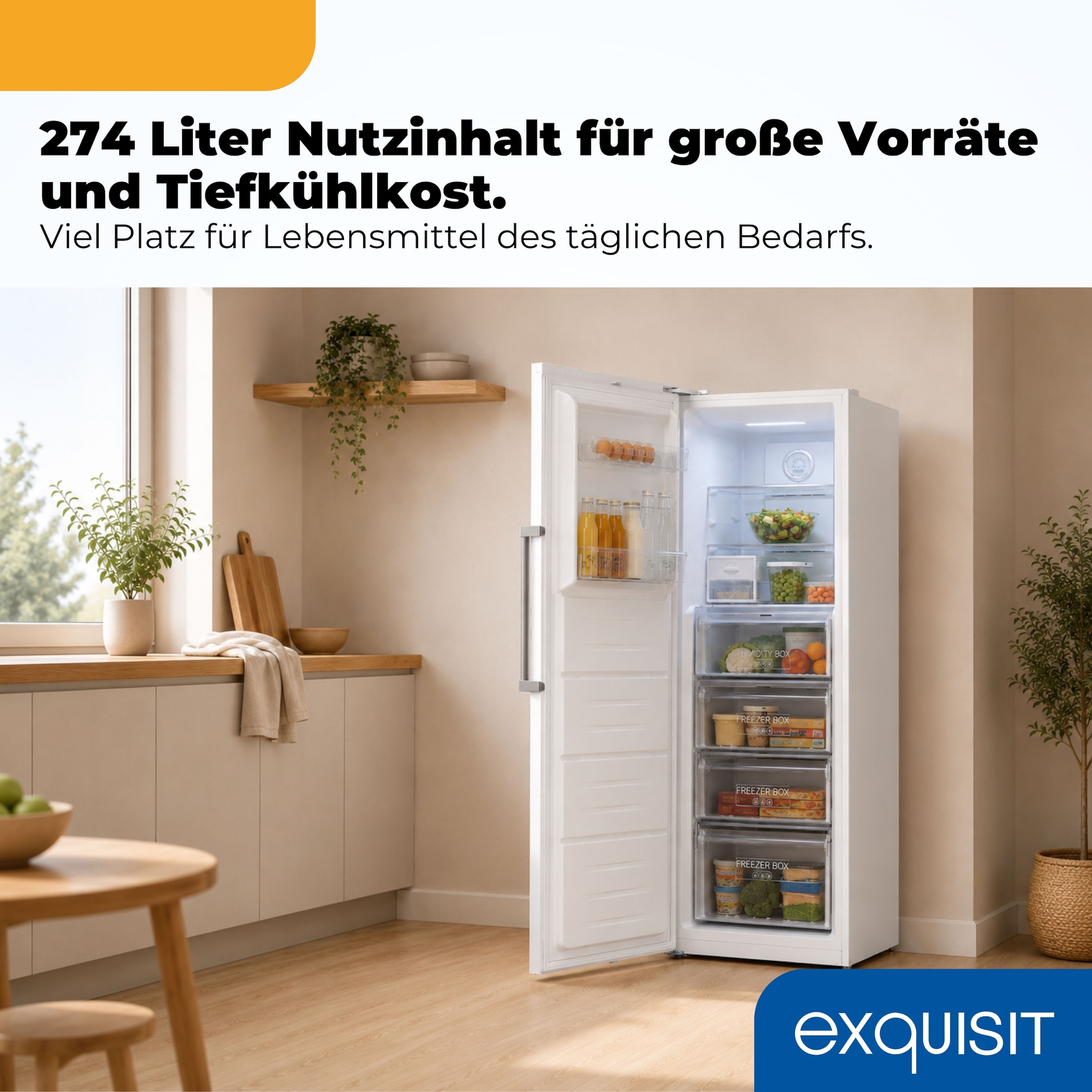 exquisit Gefrierschrank NoFrost »GS295-NF-H-040C weiss« 185 cm hoch 60 cm breit Viel Platz, starke Gefrierleistung & No Frost für eisfreies Gefrieren