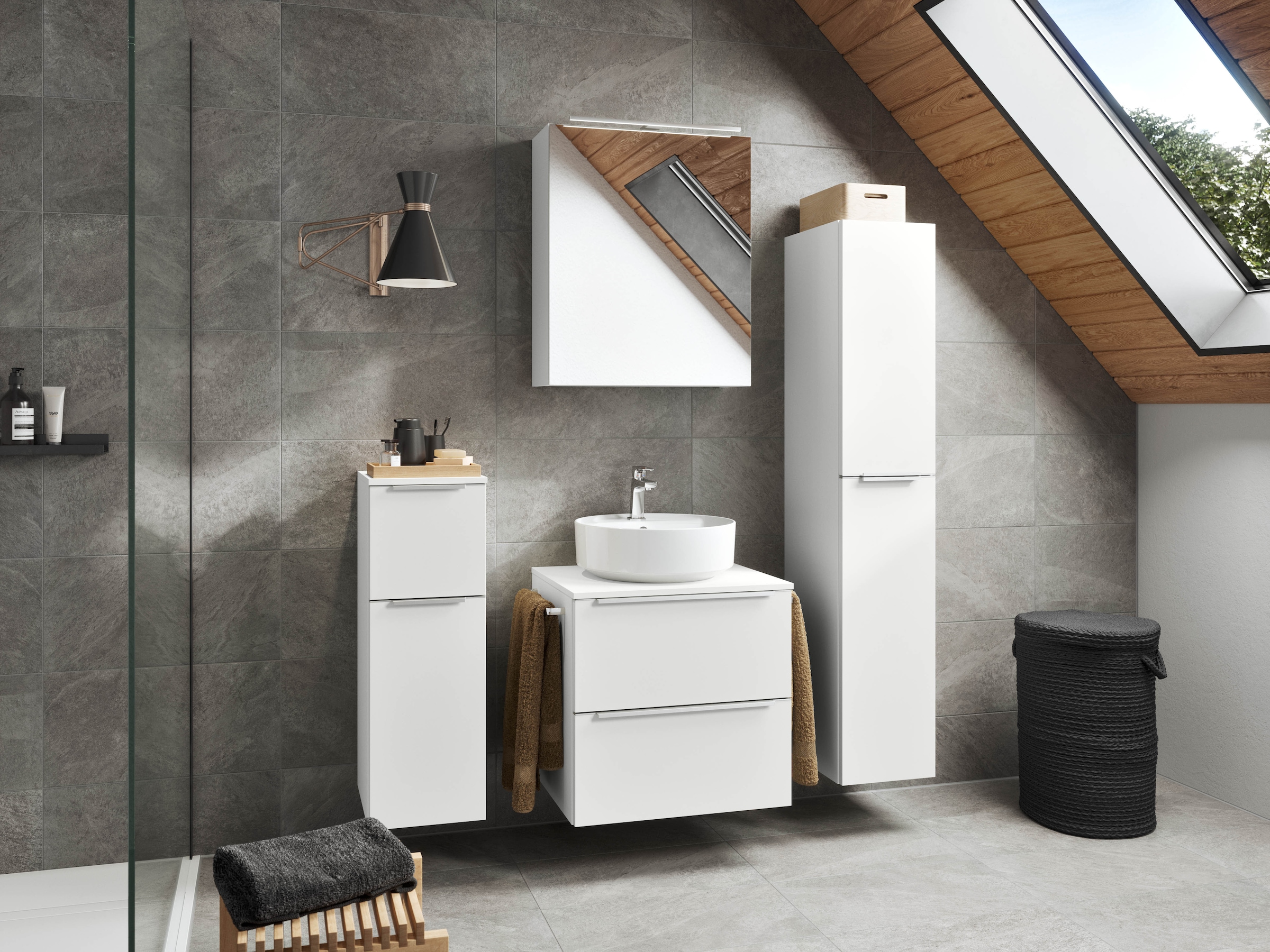 nobilia® Badmöbel-Set »Alvene«, (1 St., vormontiert, mit Soft-Close), in vier Breiten