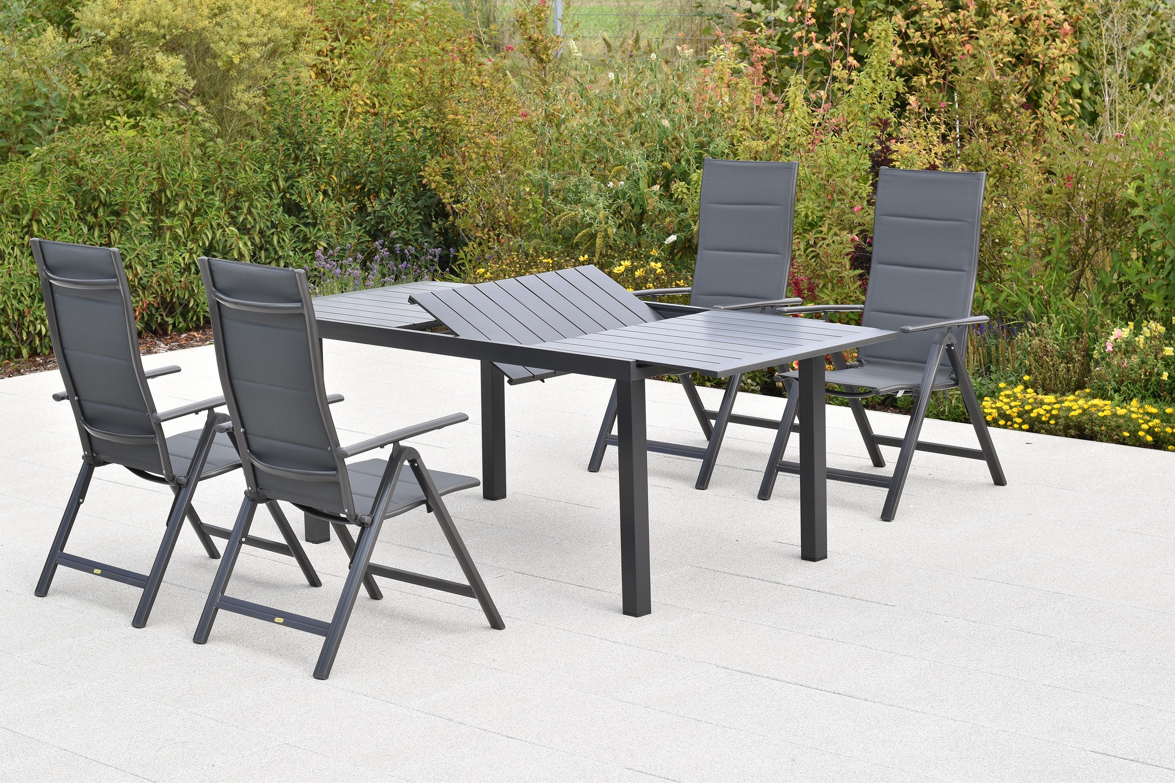 MERXX Garten-Essgruppe »Taviano« Set, 5 tlg. inkl. 4 Klappsessel, 1 Ausziehtisch