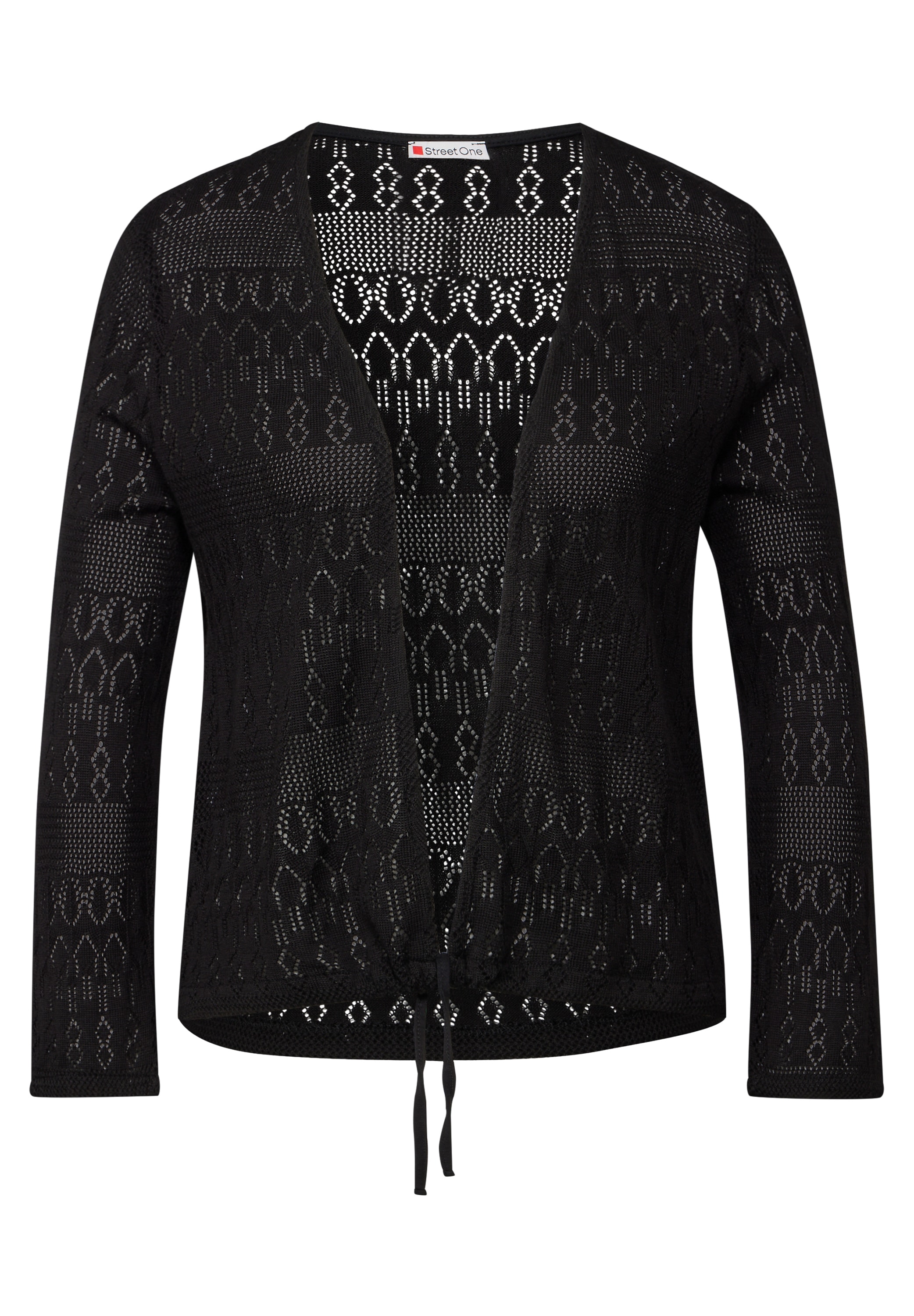 STREET ONE Ajourstrickjacke, offen und mit Tunnelzug am Saum