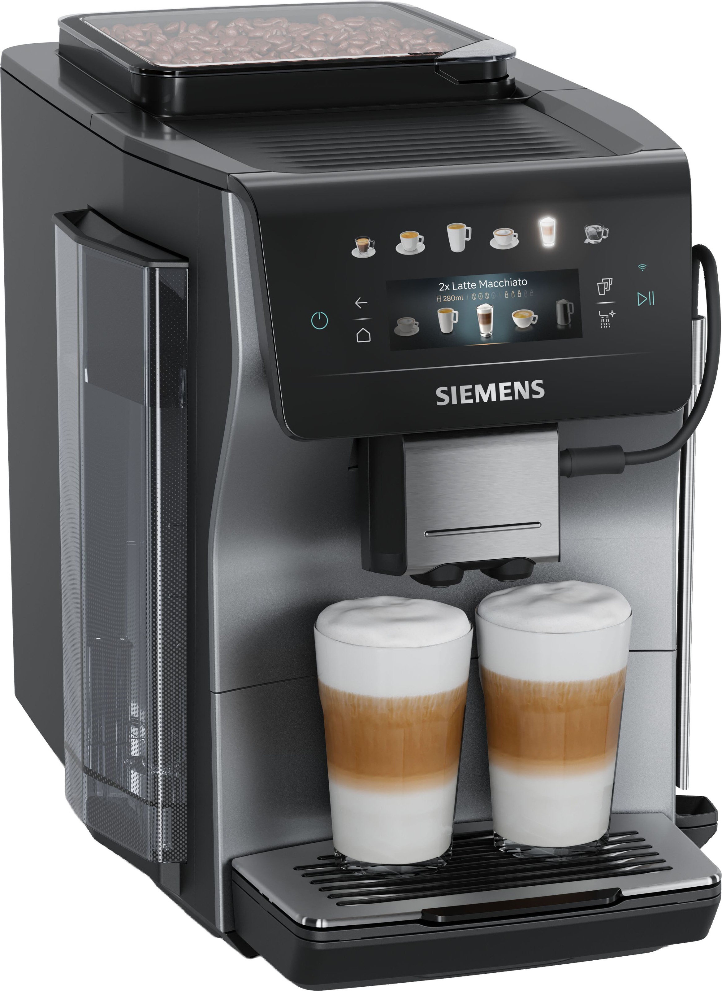 SIEMENS Kaffeevollautomat »EQ600 TP603E07, 6 Getränke, XL-Getränke, bis zu 480ml, Keramikmahlwerk« Doppeltassenfunktion, Kannenfunktion, entnehmbare Brüheinheit, Silber