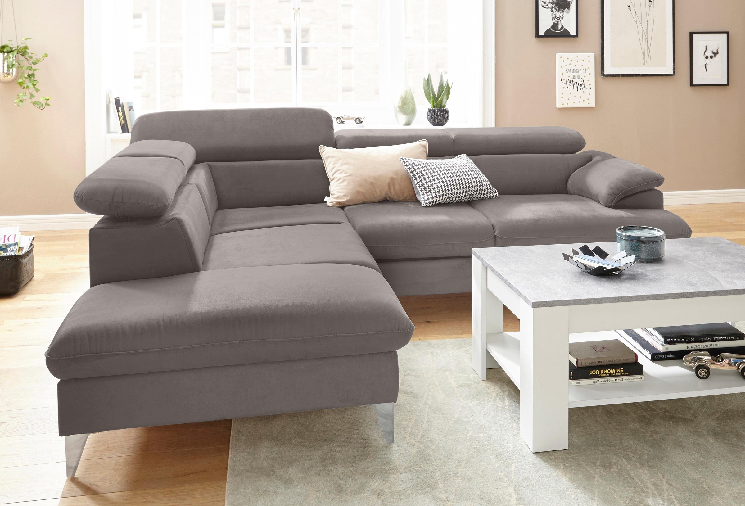 COTTA Polstergarnitur »Caluso L-Form«, Set bestehend aus: Ecksofa mit Kopfteilverstellung & Hocker