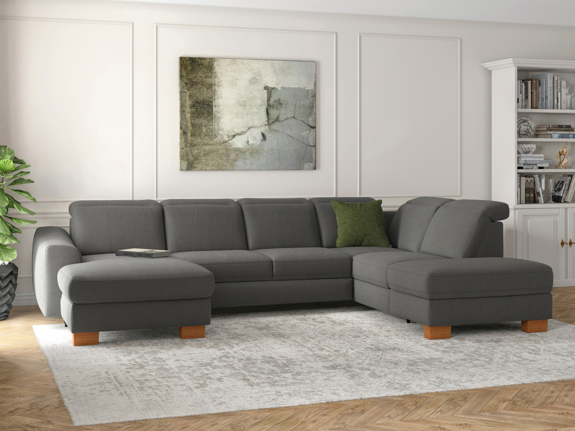 sit&more Wohnlandschaft »Dundee U-Form«, mit Federkern und Massivholzfüßen, wahlweise mit Kopfteilverstellung