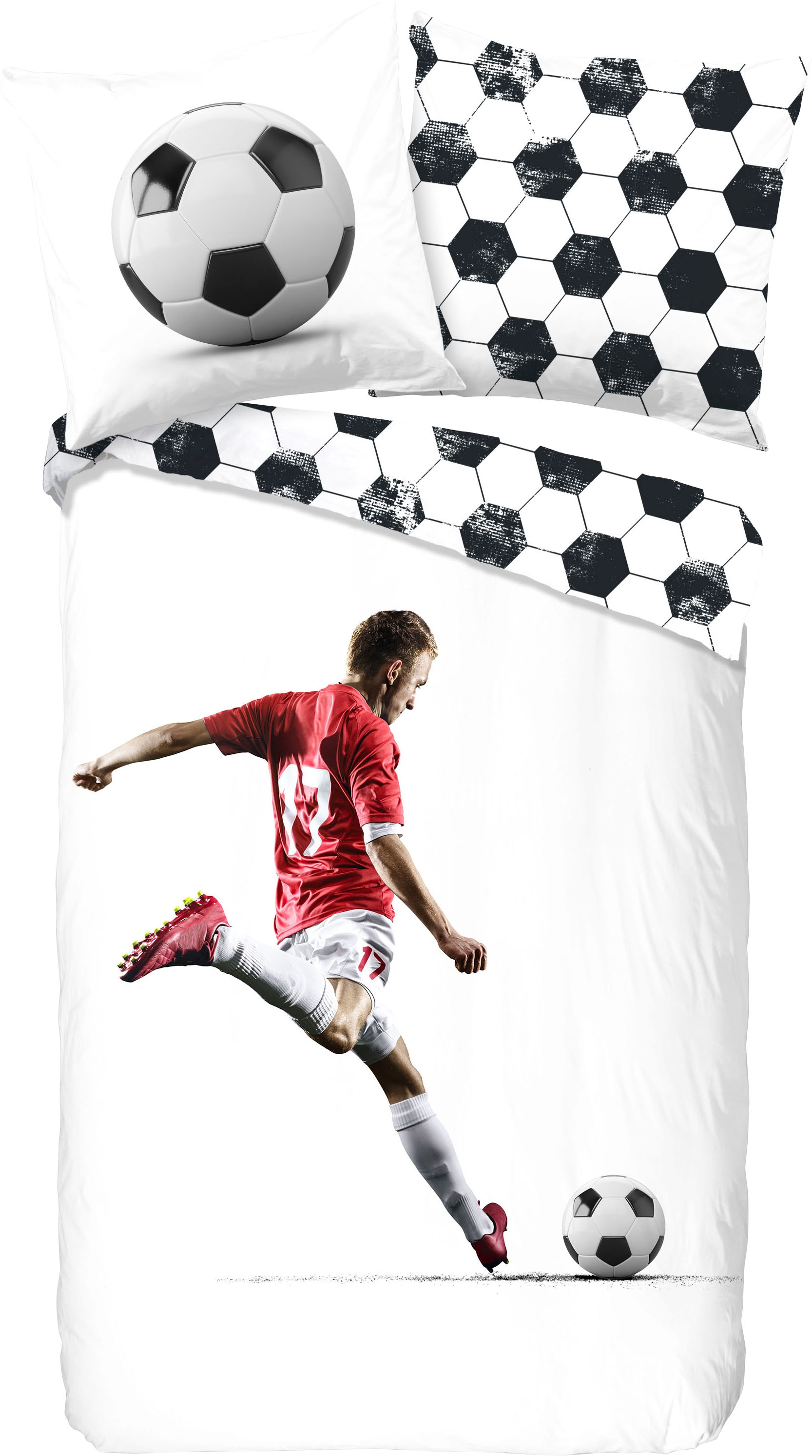 good morning Kinderbettwäsche »Score«, 100% Baumwolle, 135x200, Reißverschluss, Wendeoptik, Kind, Fußball