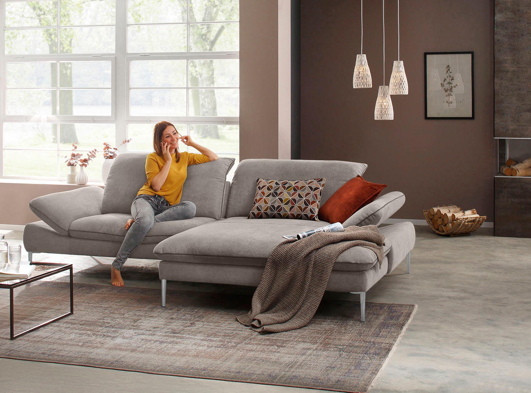W.SCHILLIG Ecksofa »enjoy&MORE, Designsofa, elegant und bequem, L-Form«, mit Sitztiefenverstellung, Füße Chrom glänzend, Breite 294 cm