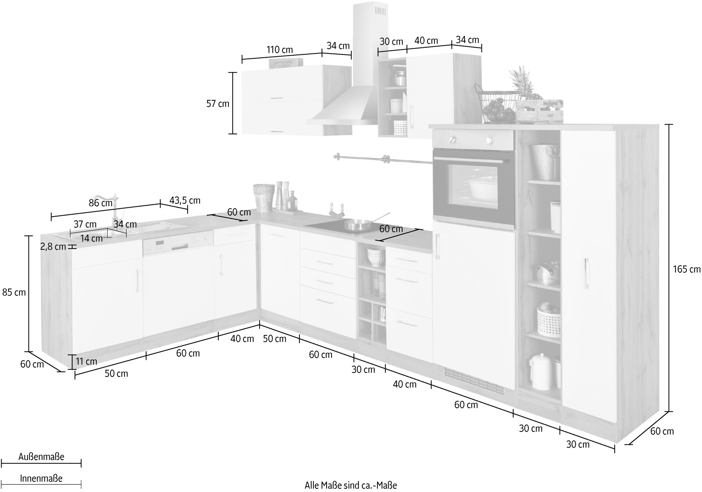KOCHSTATION Winkelküche »KS-Colmar«, mit E-Geräten, Stellbreite 210/360 cm