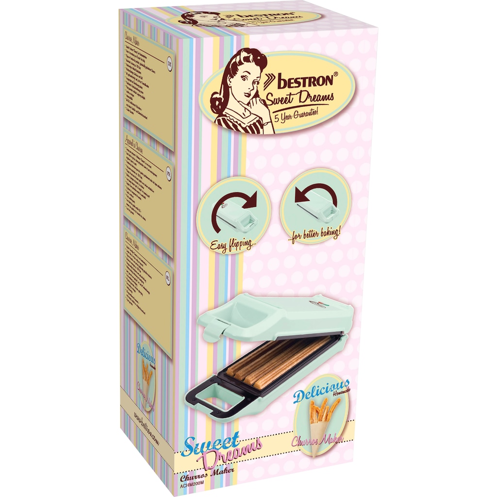 bestron Churro-Maker »Sweet Dreams«, 700 W, Waffeleisen für bis zu 4 Churros, Retro Design, Farbe: Mint