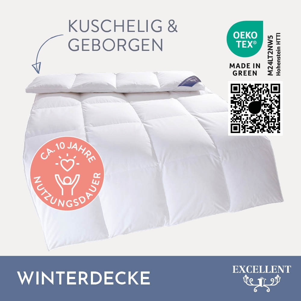 Excellent Daunenbettdecke + 3-Kammer-Kopfkissen »Venedig, 2-tlg, hergestellt in Deutschland, verschiedene Größen«, (Spar-Set, 2-Tlg.), Decke mit Kissen,Set, Sommer, Winter, Bettdecke 135x200 cm, 155x220 cm