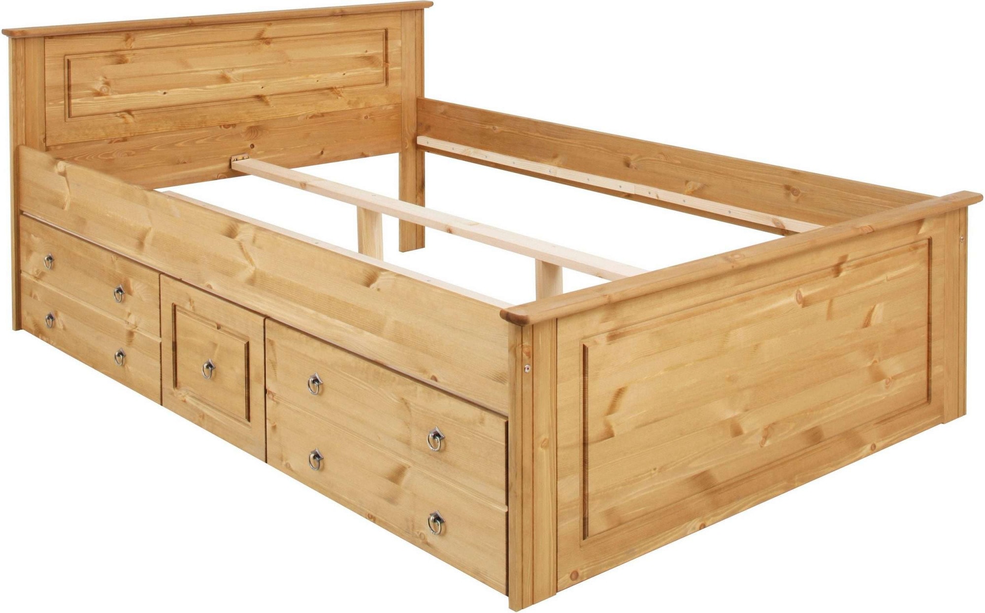 OTTO home Massivholzbett »Hugo, FSC® zertifiziertes Massivholz, Landhausstil« Breite/Belastbarkeit 180cm/200KG, 140cm/180KG,  Stauraumbett, optional inklusive Schubladen, extra belastbar