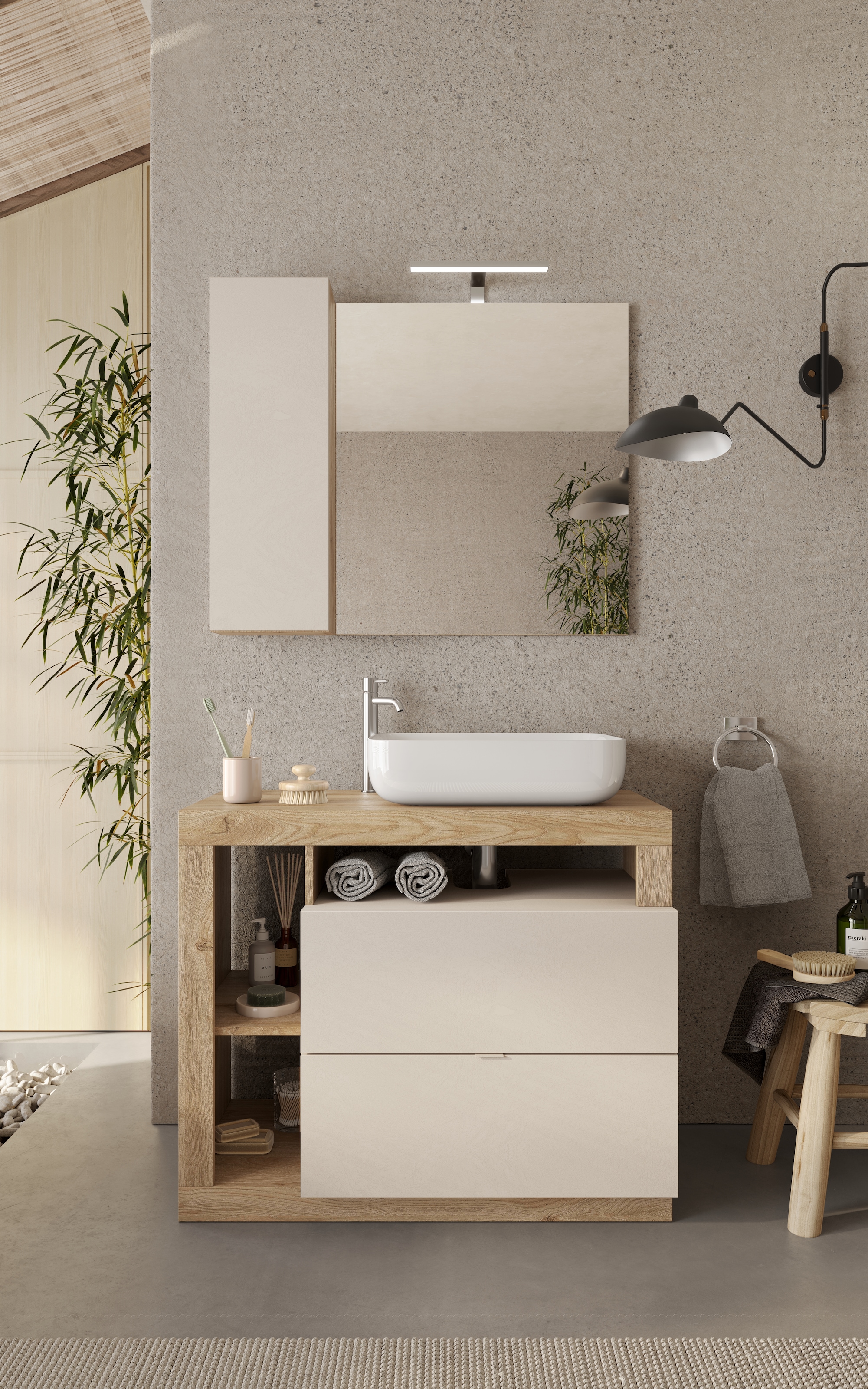 welltime Badmöbel-Set »Hamburg, Badezimmerset 2tlg. Breite 92 cm, Badmöbel, Waschtisch inkl.« Spar-Set, 2 Stk. tlg.